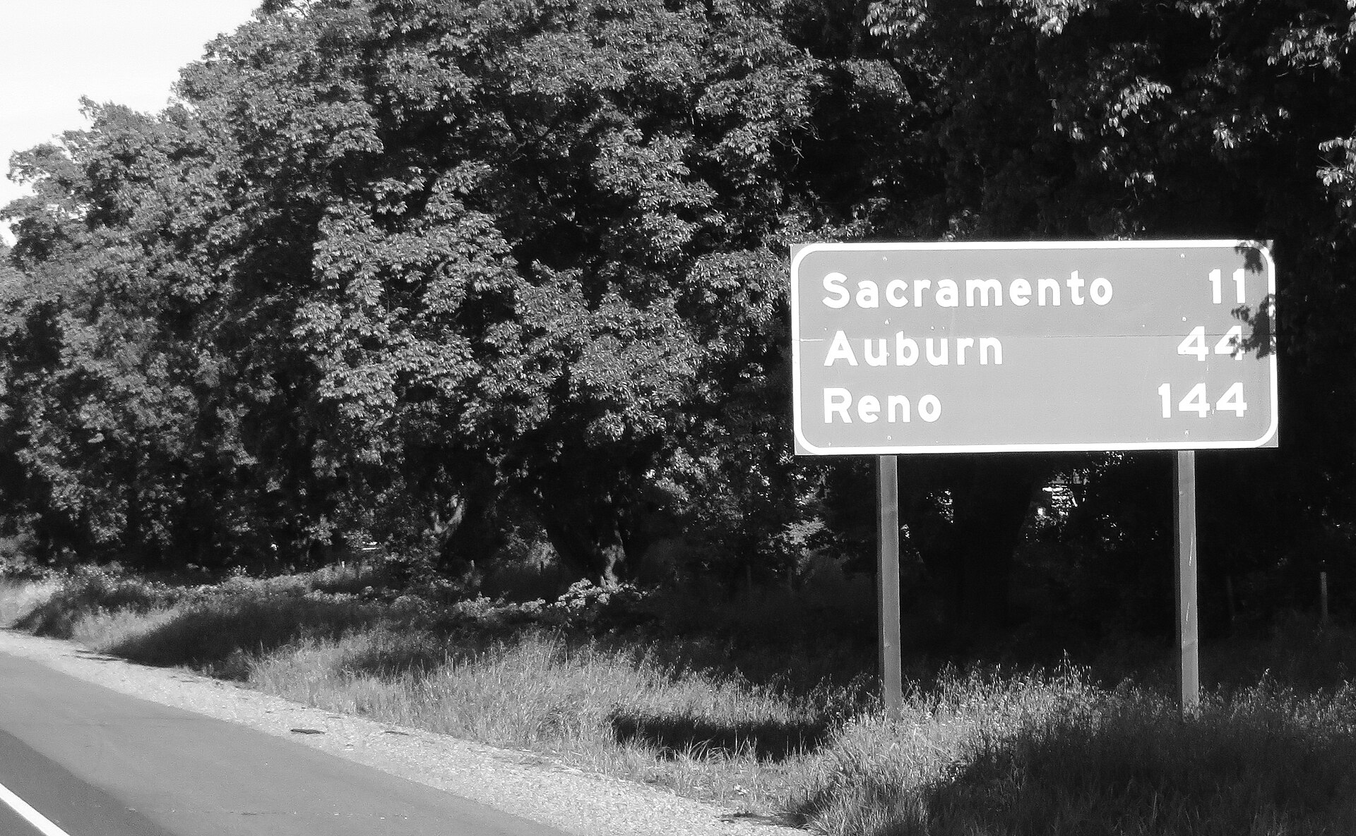 Highway sign on Interstate 80 between Davis and Sacramento, near El Macero