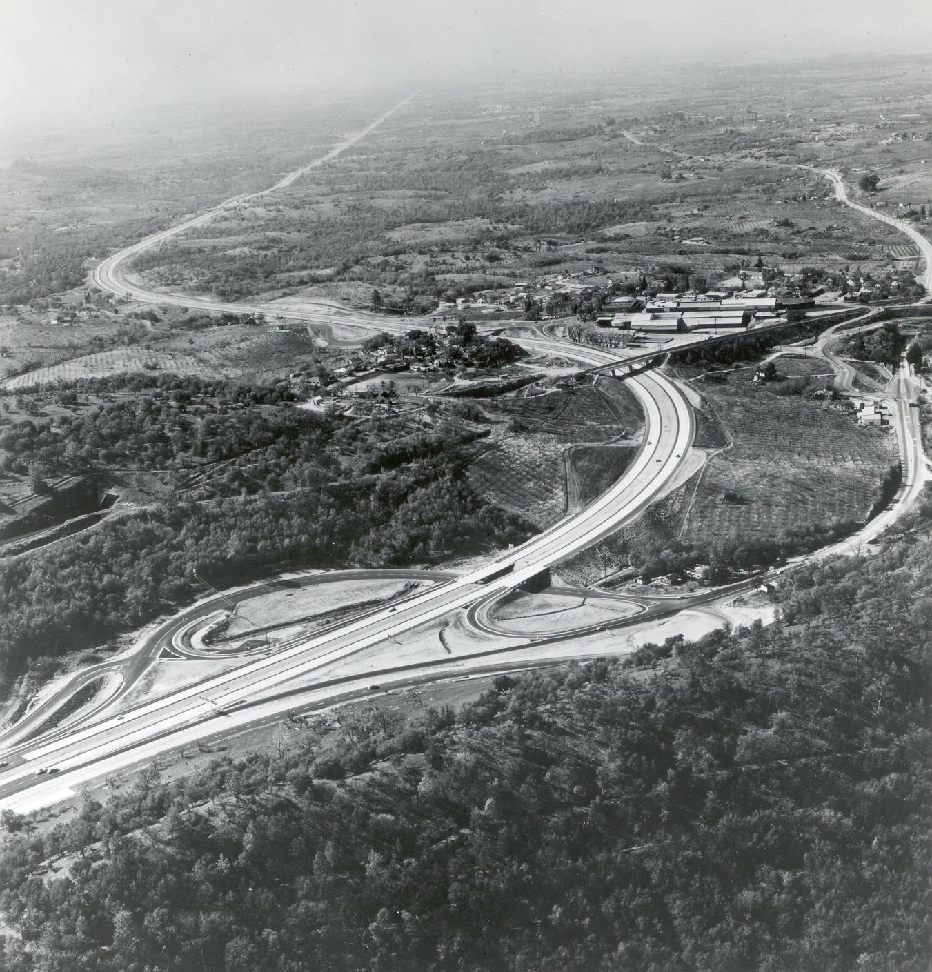 A 1961 aerial photograph of Interstate 80 under construction near Newcastle, California