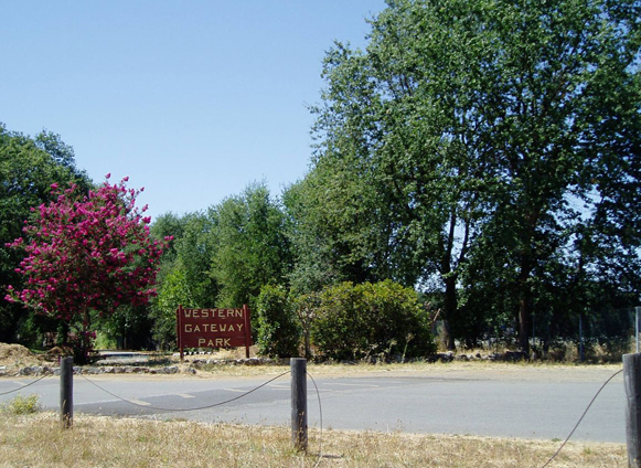 The entrance sign for Western Gateway Park