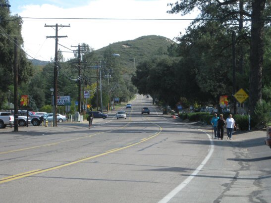Old Highway 80 passing through Pine Valley, California, with Cuyamaca Peak in the distance
