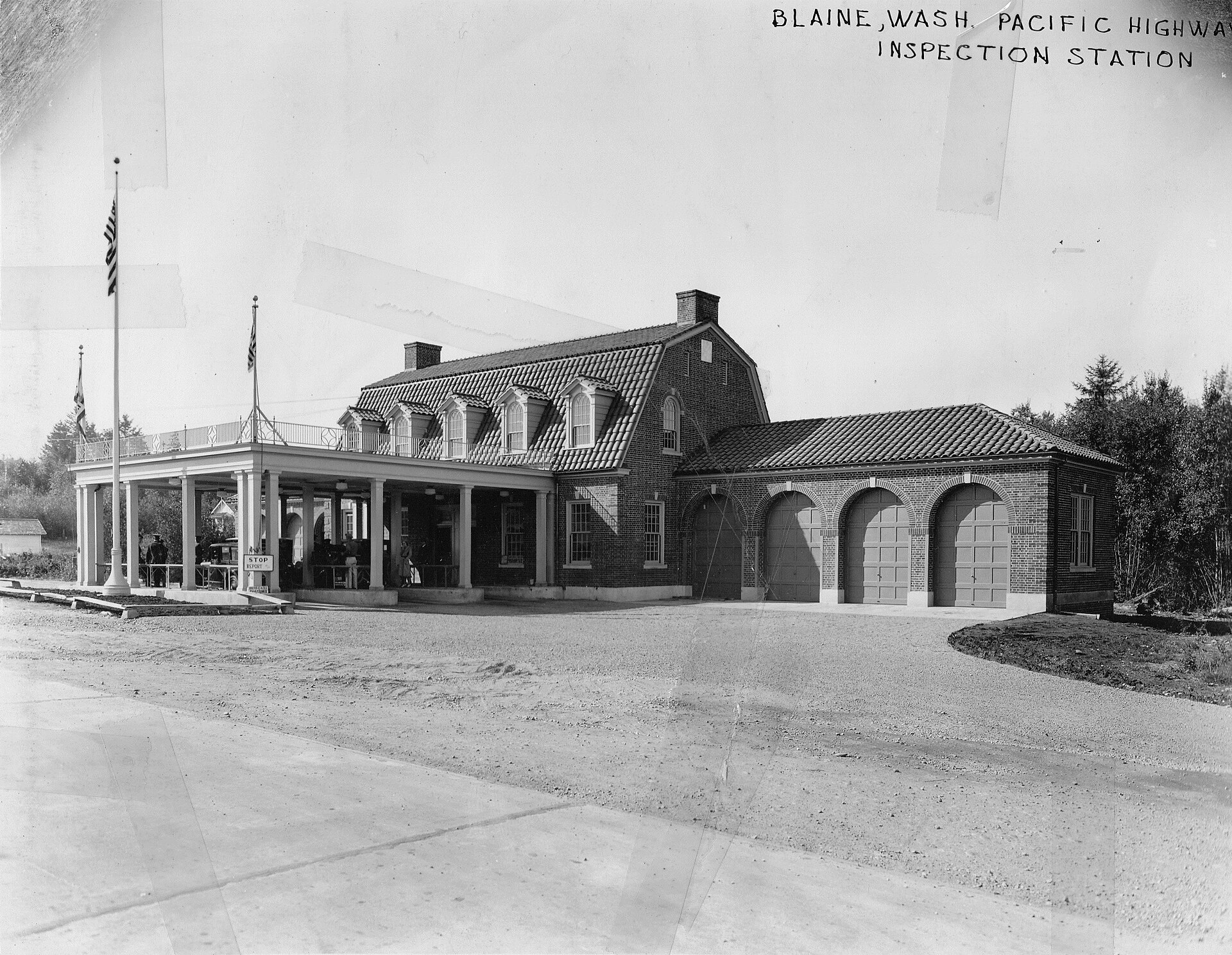 A 1931 photograph of the U.S. border inspection station in Blaine, Washington.