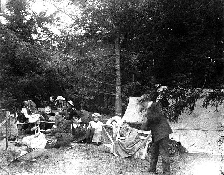 Historic photo of a camping trip at Coupeville, Whidbey Island, circa 1900