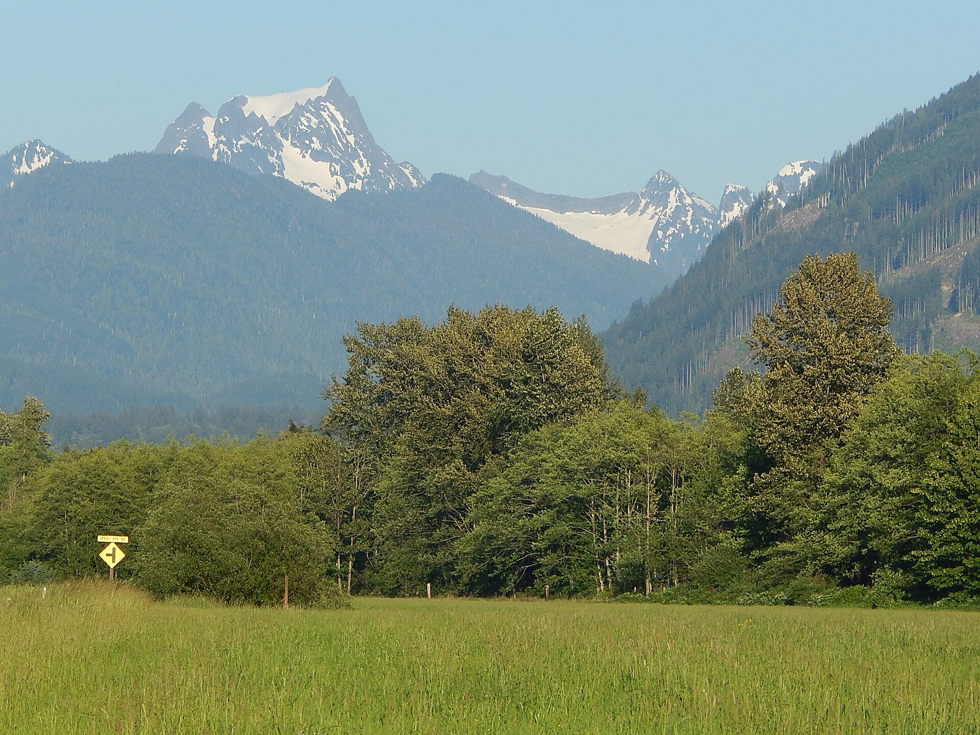Snow-capped Whitehorse Mountain viewed from near Oso, Washington.