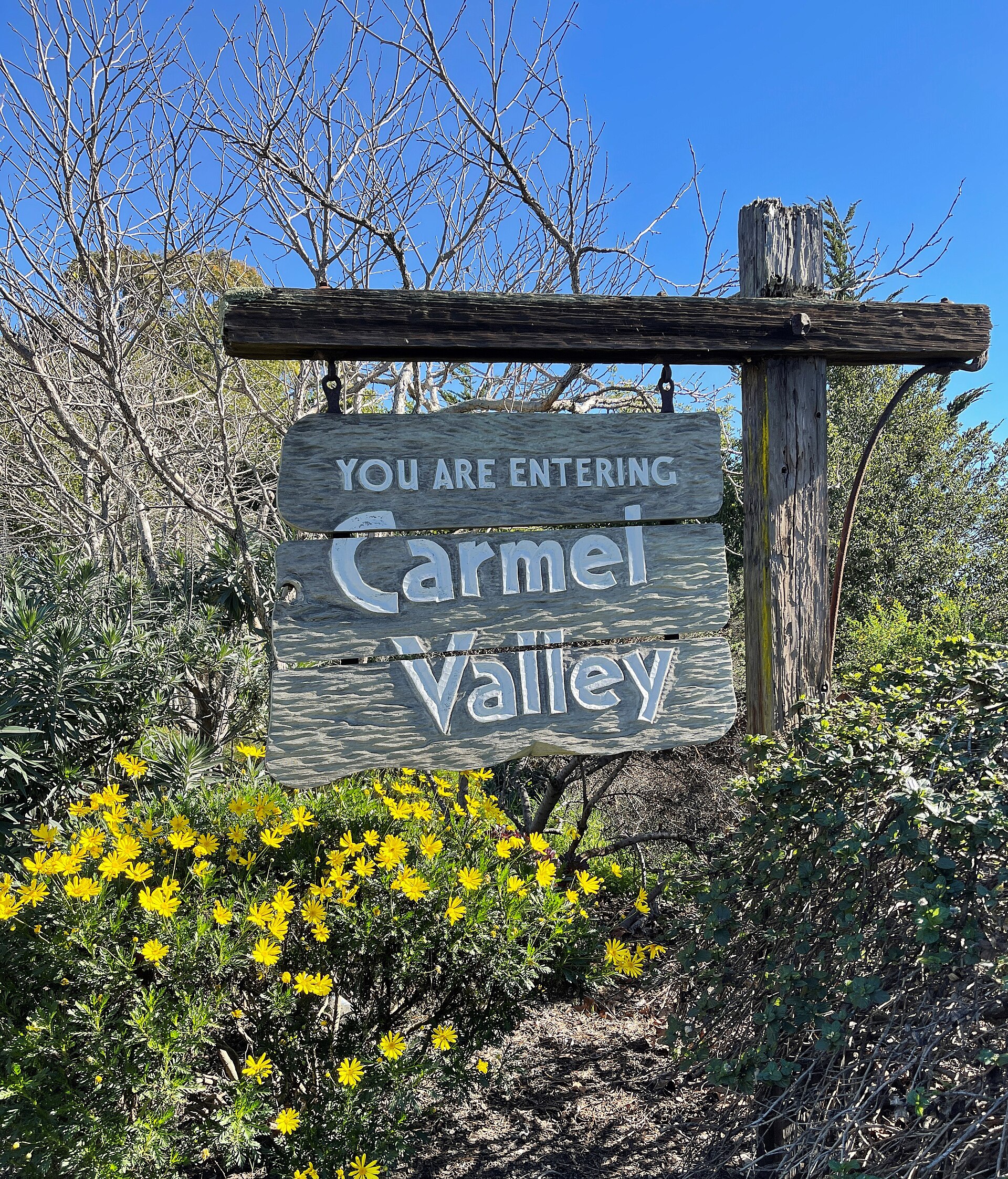 Roadside sign entering Carmel Valley