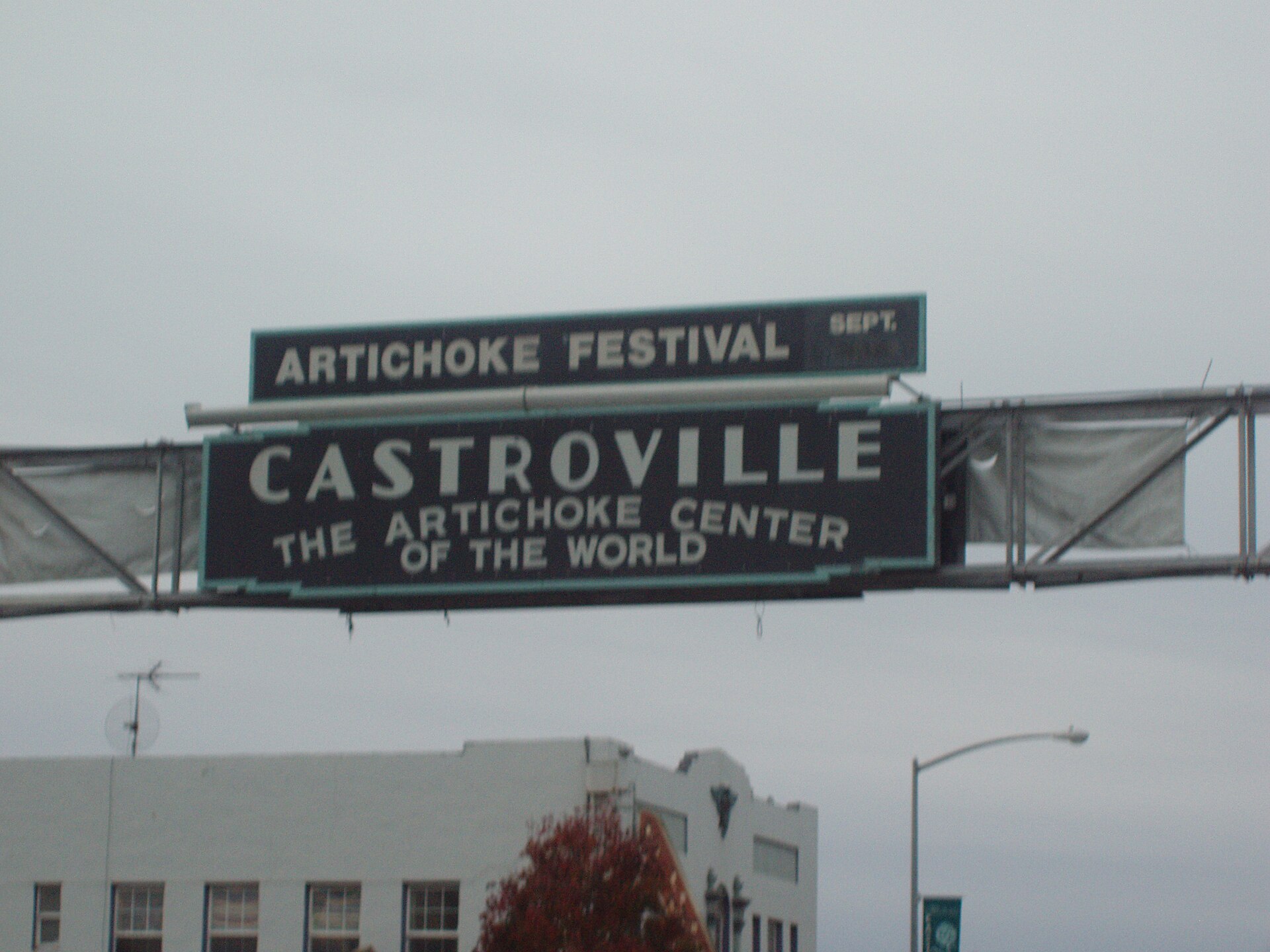 The 'Artichoke Capitol of the World' sign in Castroville, California.