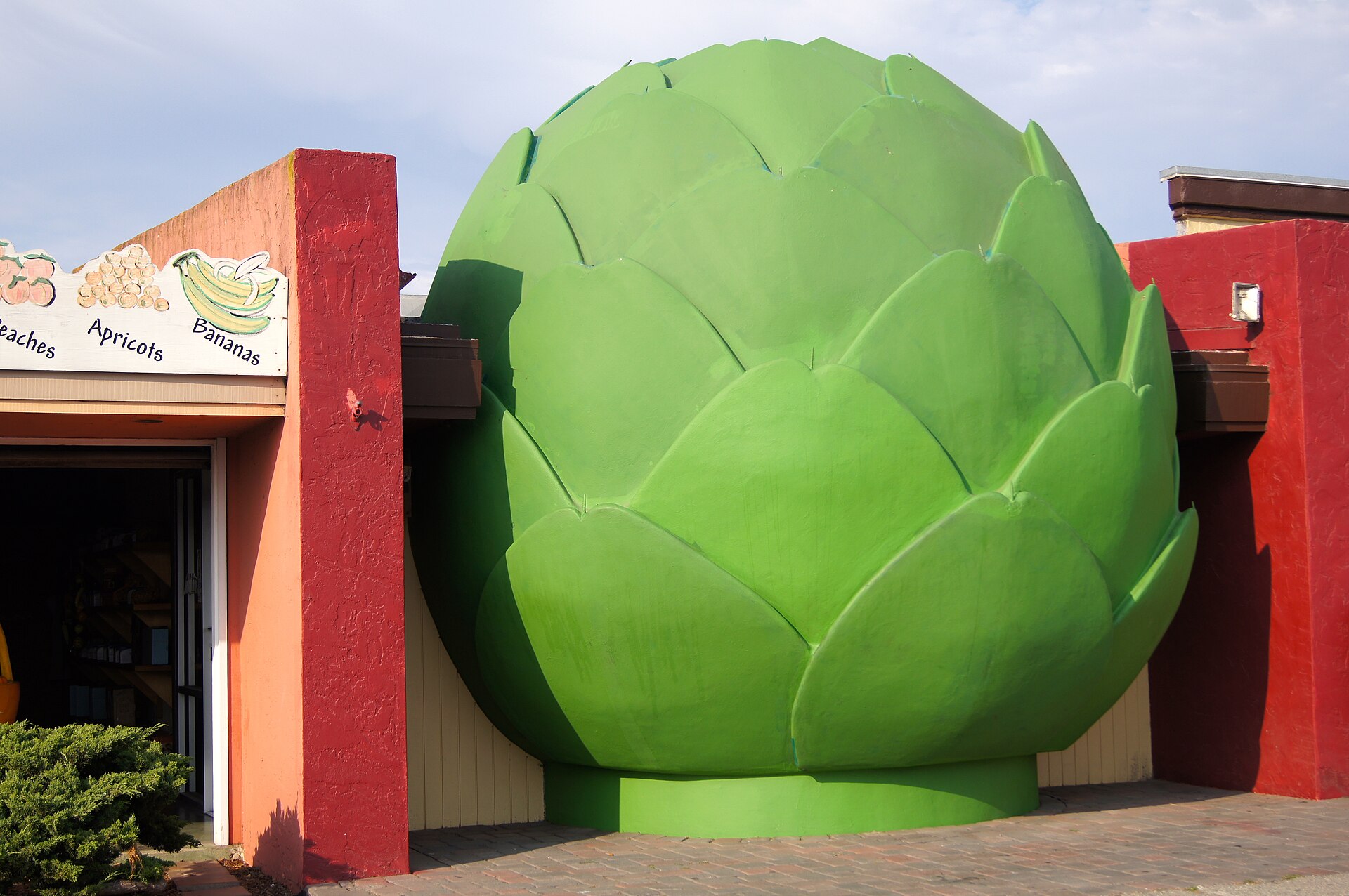 The Giant Artichoke Restaurant building with its oversized artichoke sculpture in Castroville.