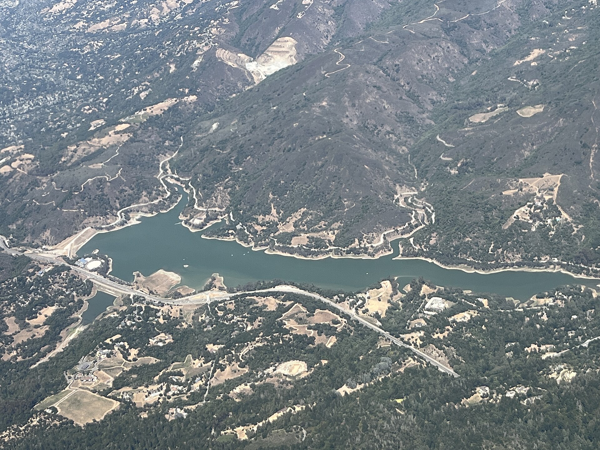 Aerial view of Lexington Reservoir in the Lexington Hills