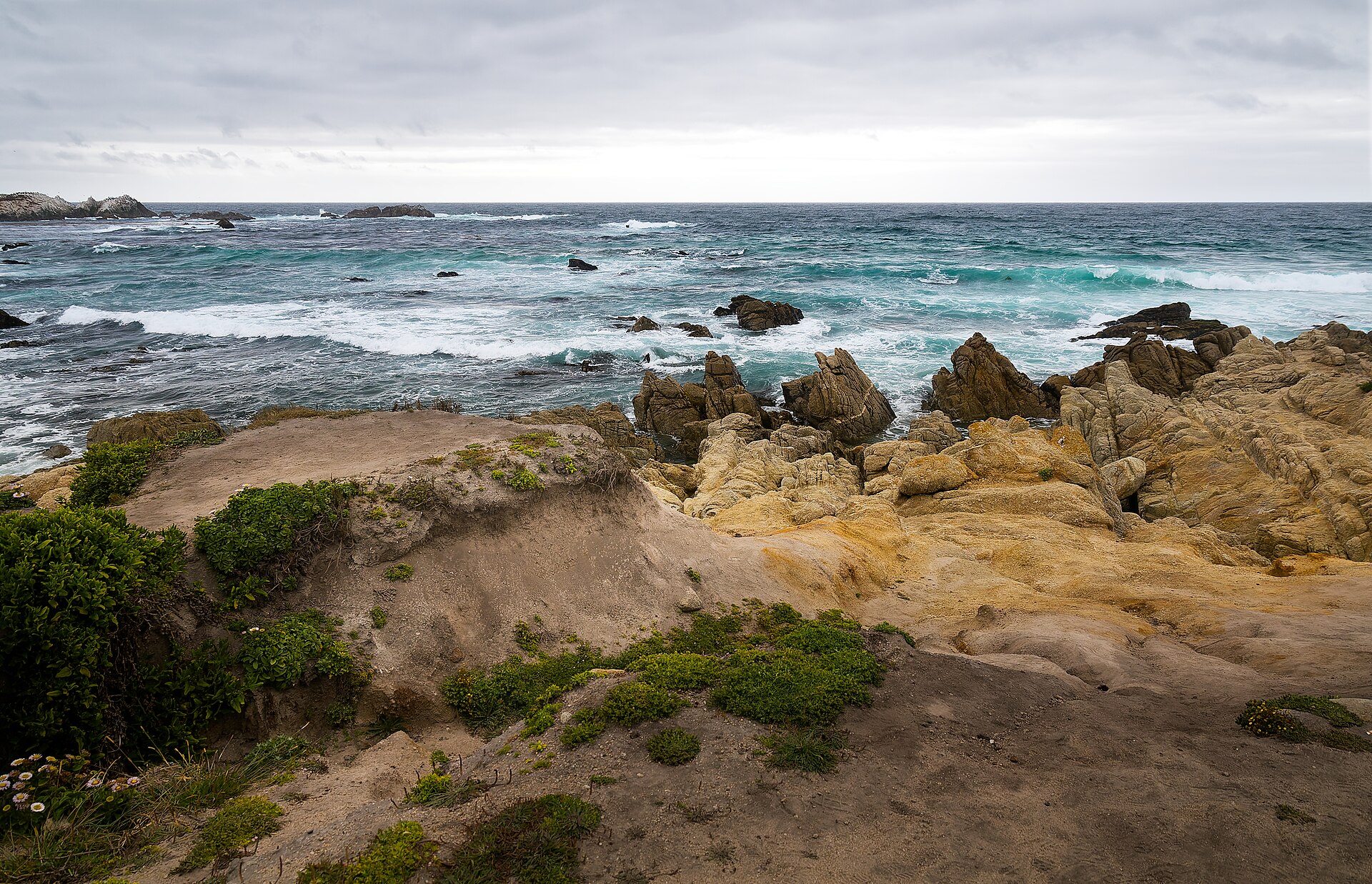 Rocky shoreline and surf in Pacific Grove