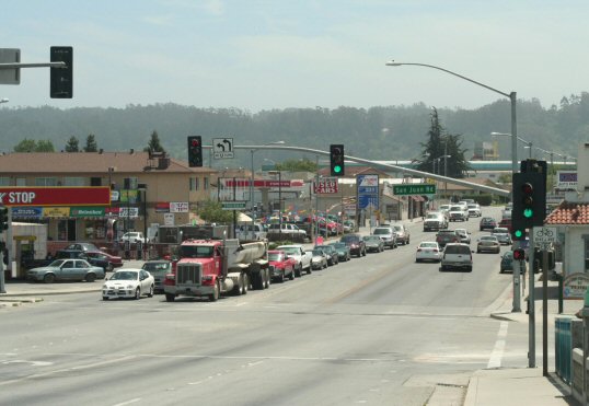A busy street scene in downtown Pajaro, California