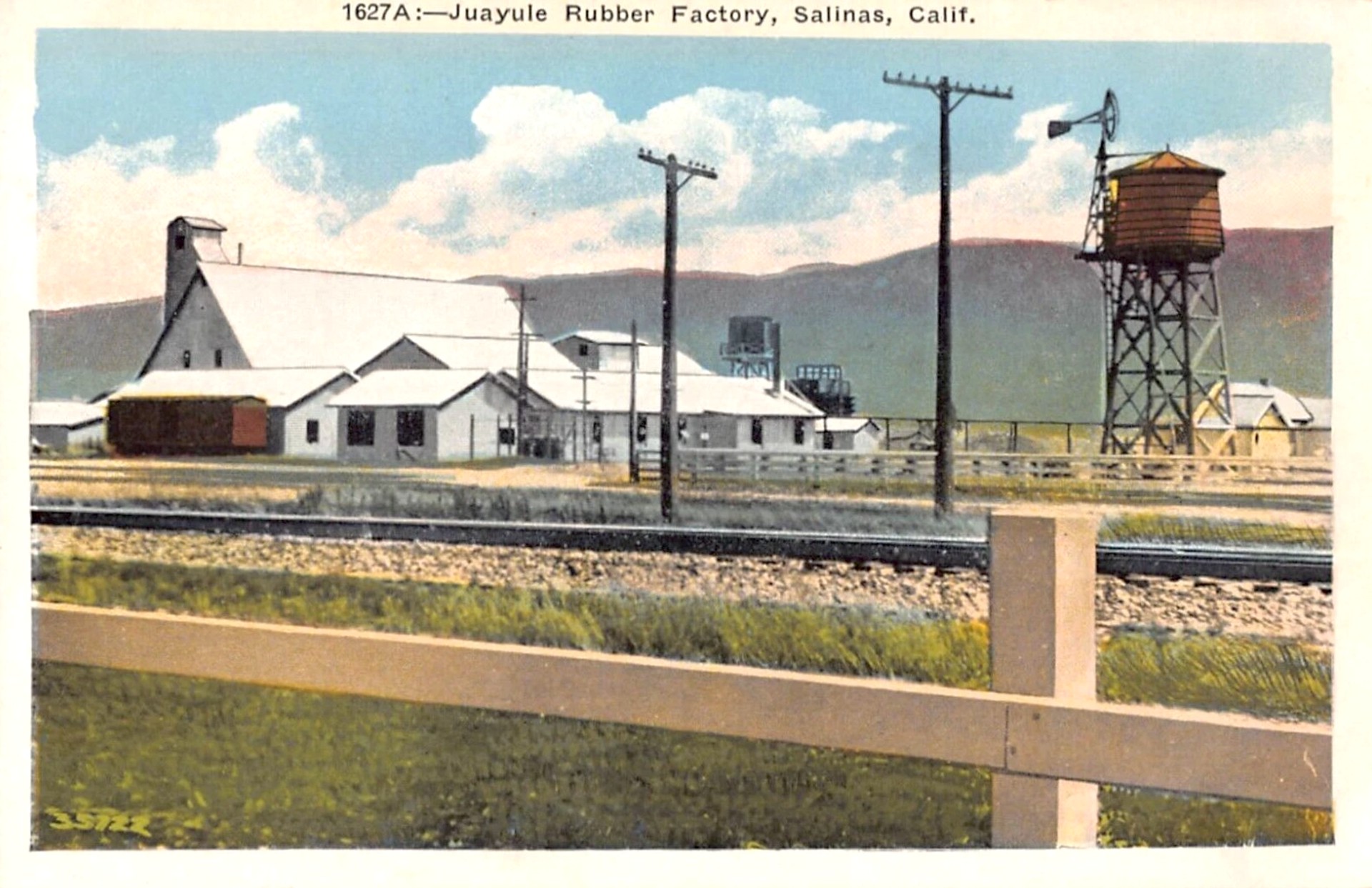 Historic postcard of the Juayule Rubber Factory in Salinas, California
