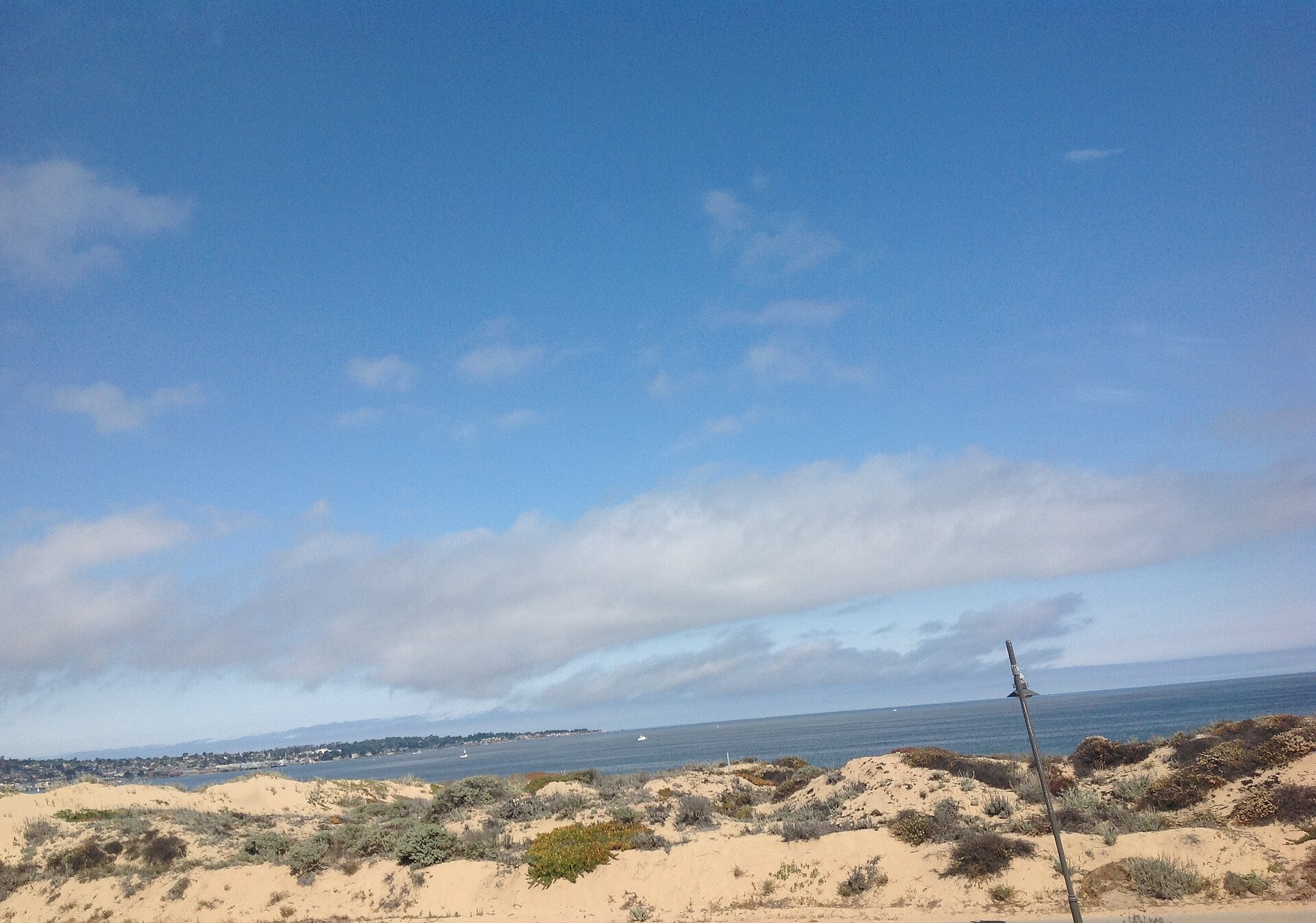Sand dunes with beach grass at Sand City looking out over Monterey Bay.