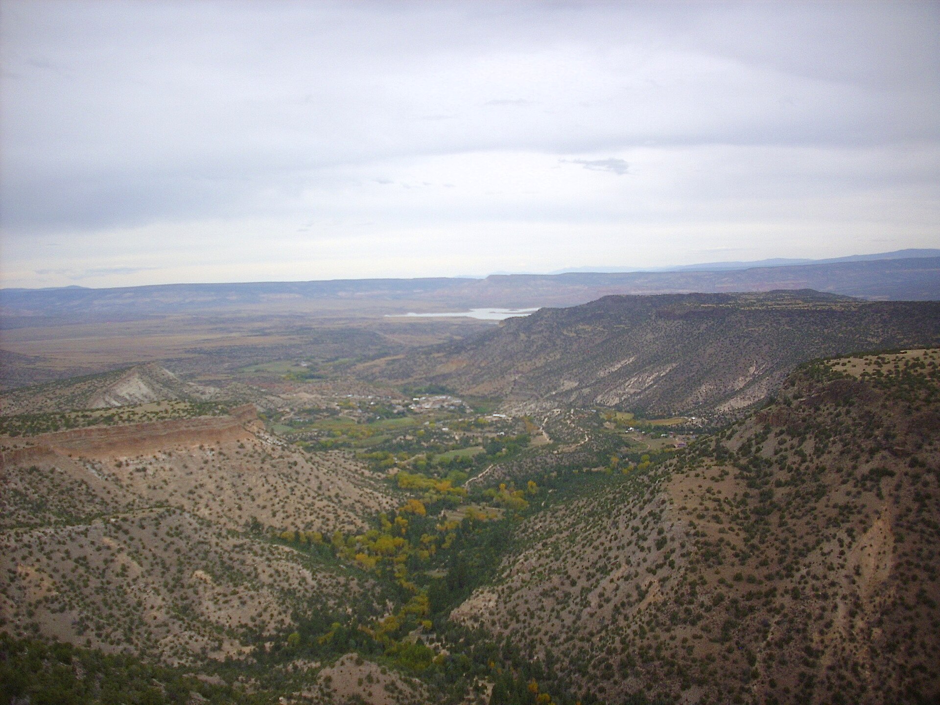 A 2016 view of the rural community of Cañones, New Mexico, from the edge of Polvadera Mesa.