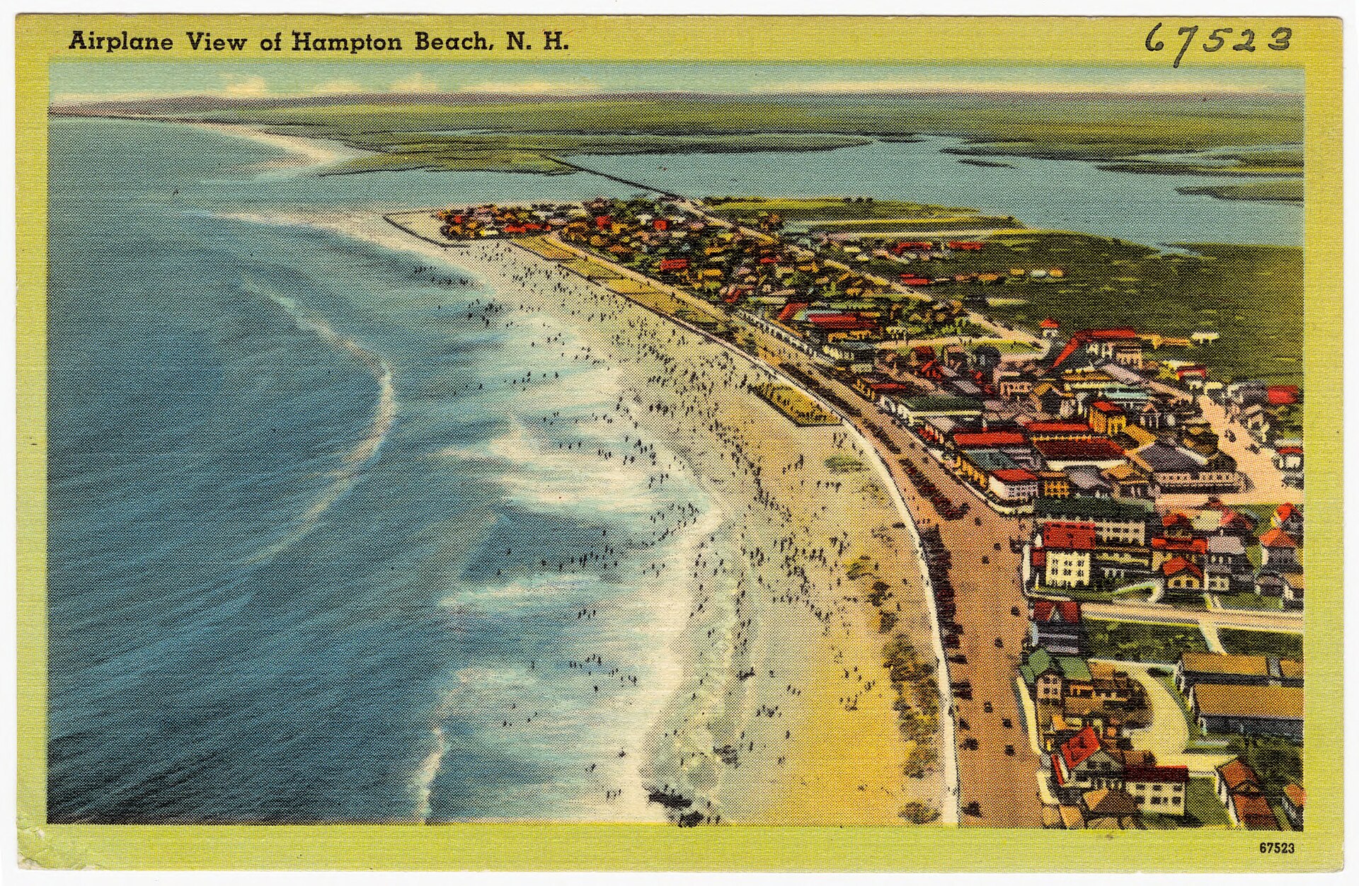 Vintage aerial postcard of Hampton Beach and its shoreline