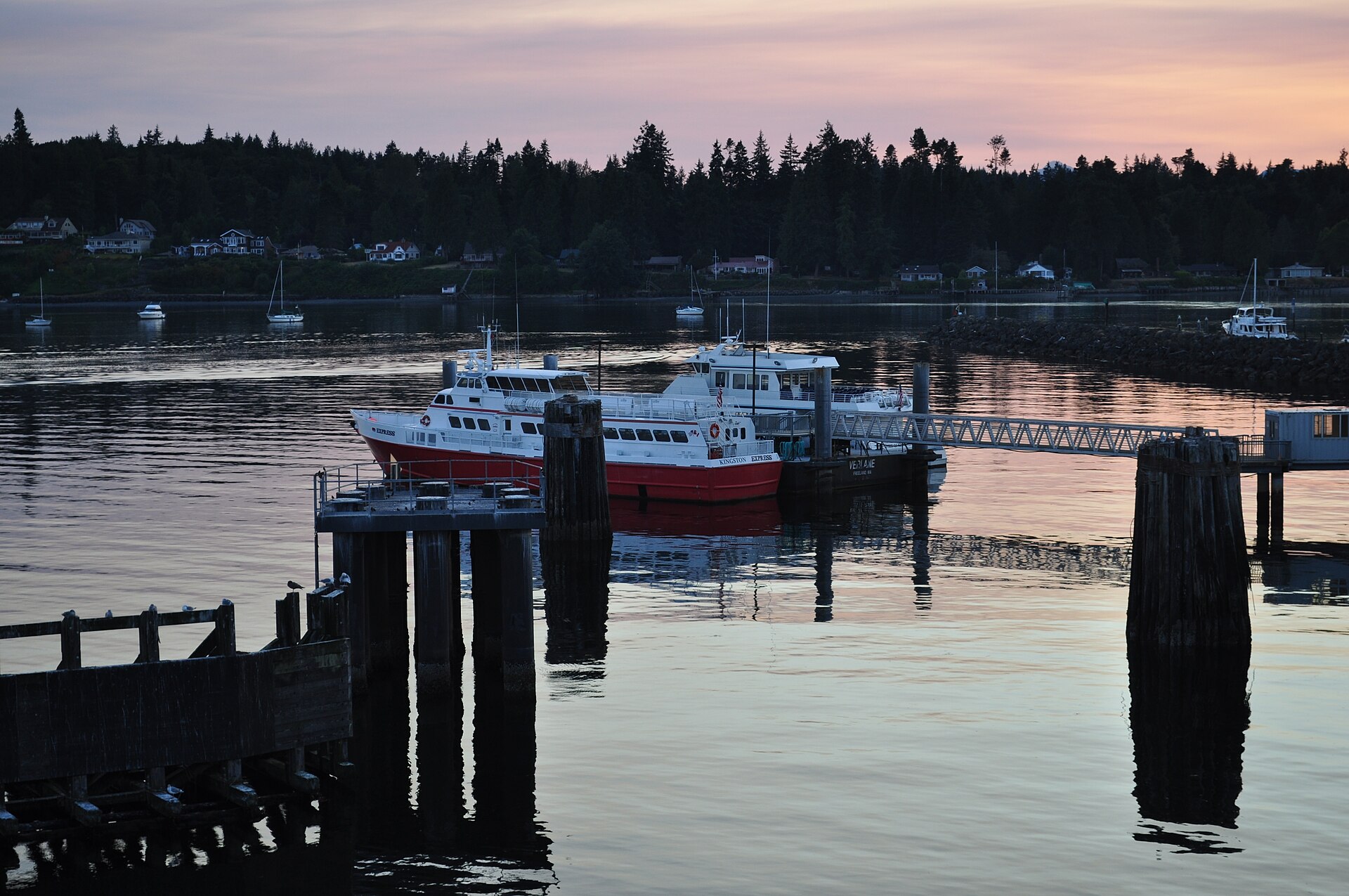Boats docked at the marina in Kingston, Washington