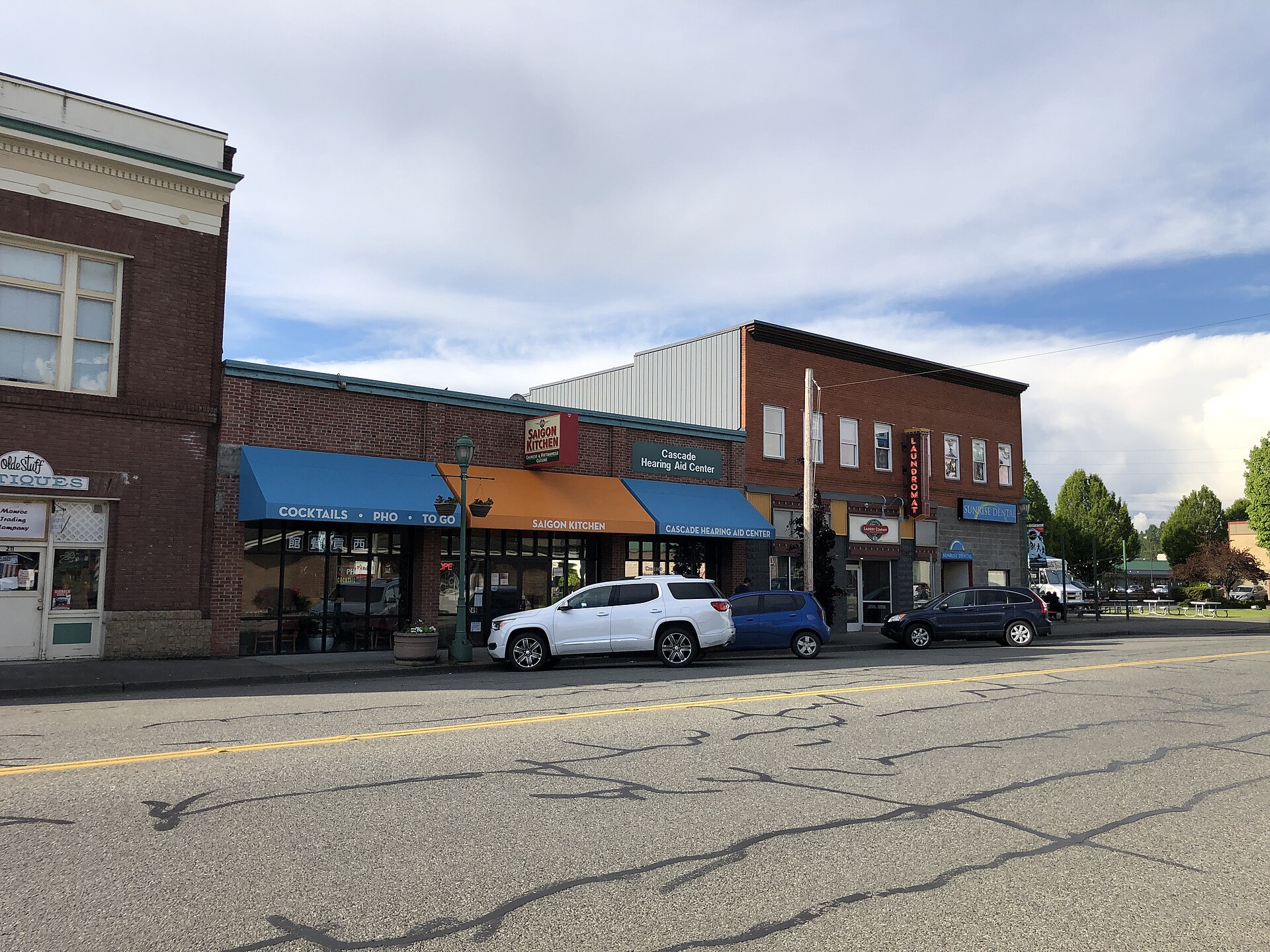 Historic storefronts in downtown Monroe Washington, adjacent to North Monroe.