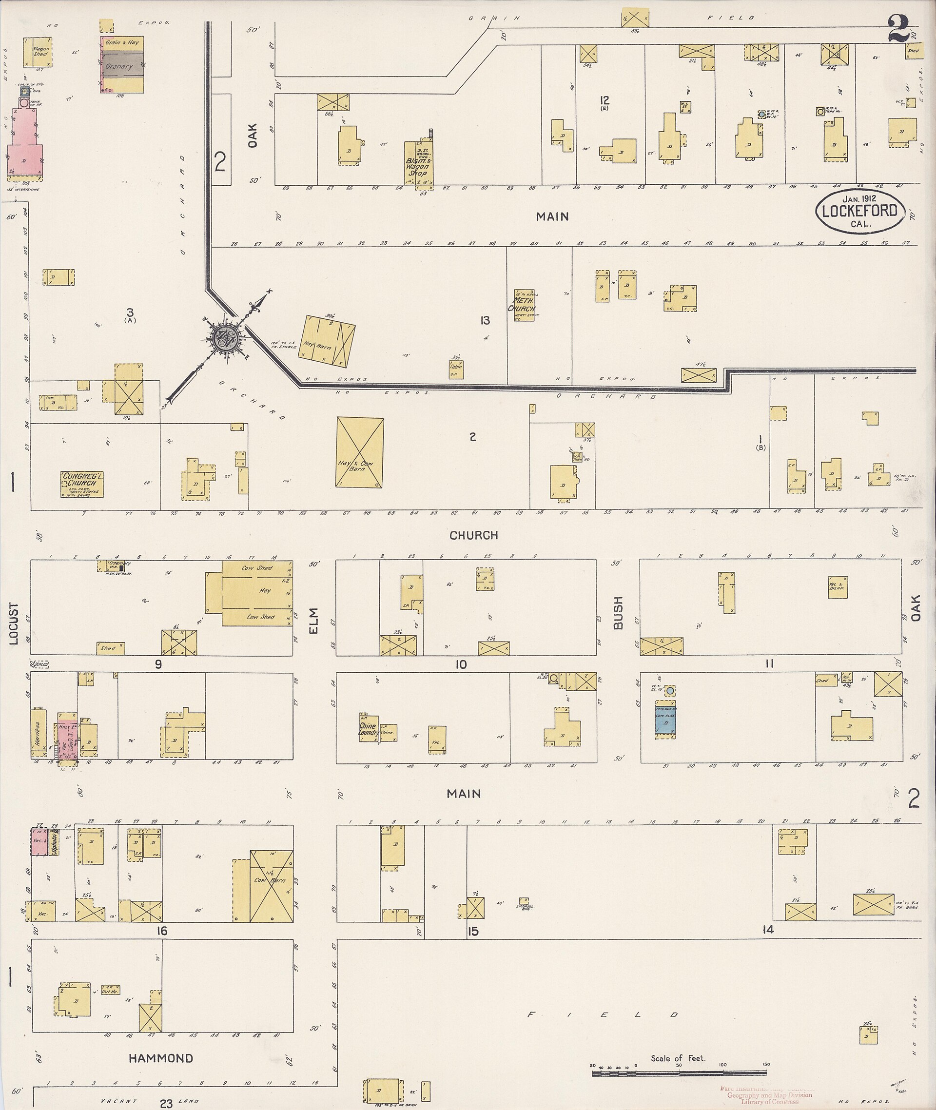 Sanborn Fire Insurance Map from Lockeford, San Joaquin County, California, 1912, Plate 0002