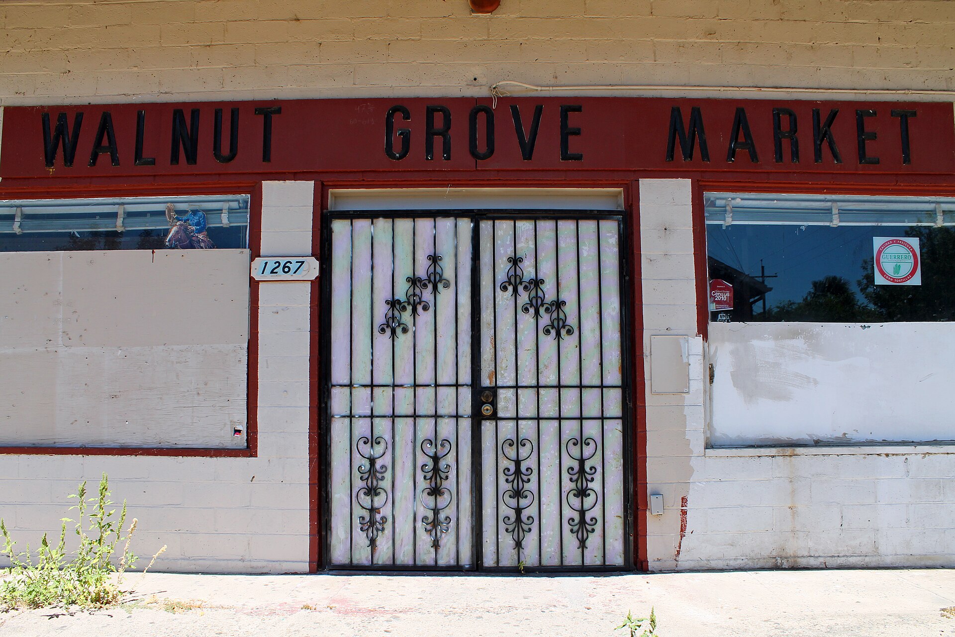 Storefronts along the main street of Walnut Grove, California.
