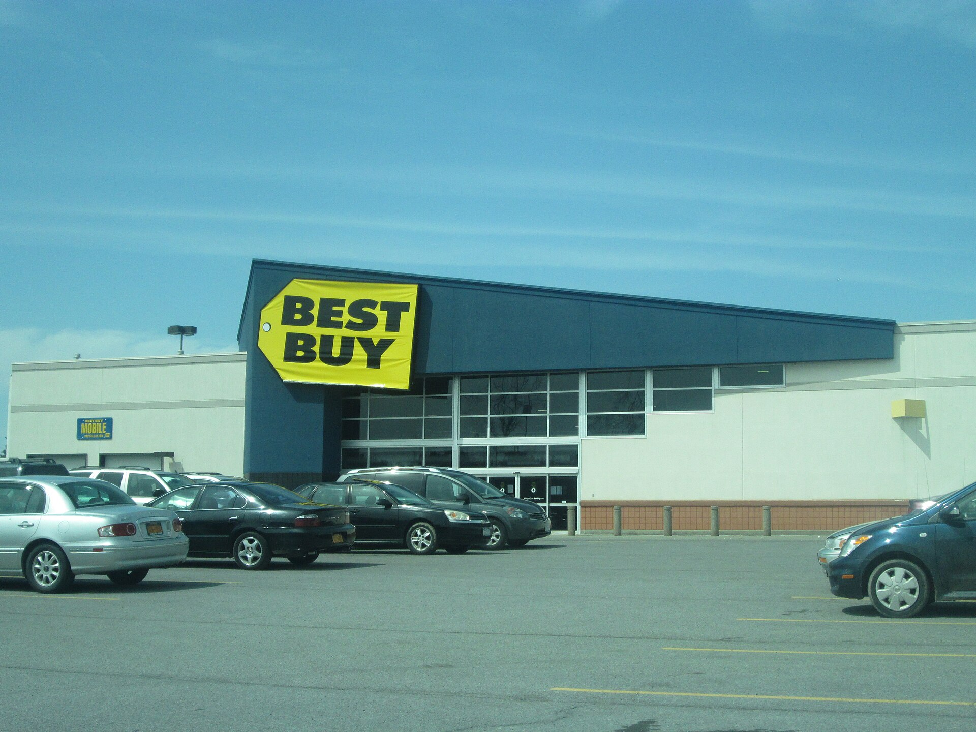 The entrance of a Best Buy store in Lansing, New York.