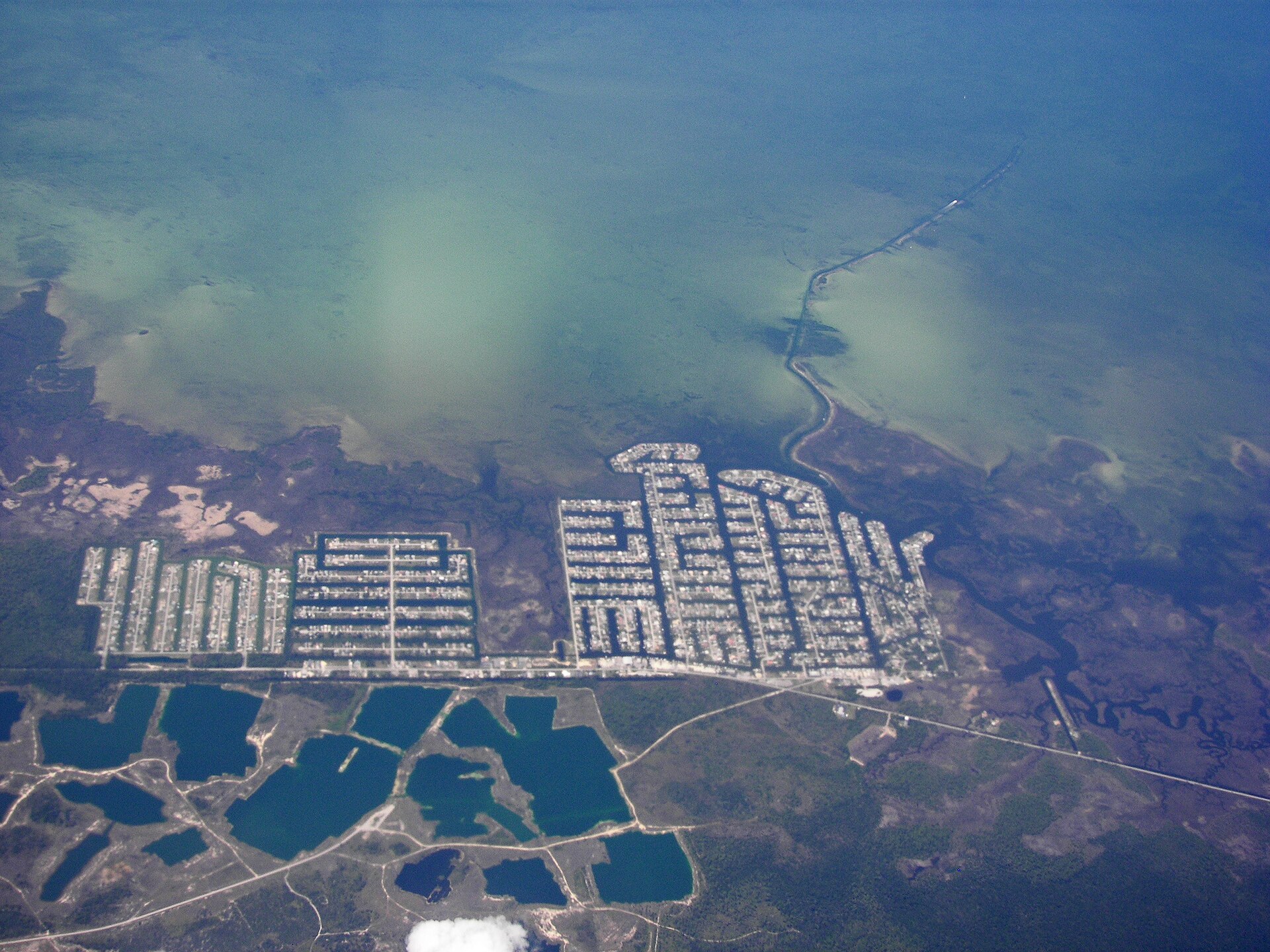 Aerial view of the canal-lined waterfront community of Hernando Beach, Florida