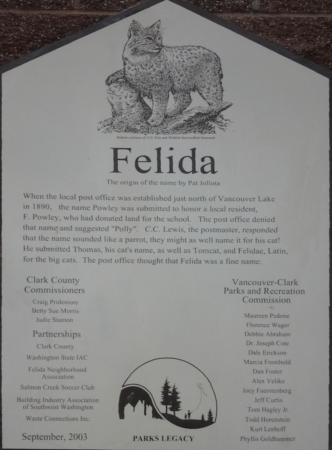 Informational plaque in Felida Park