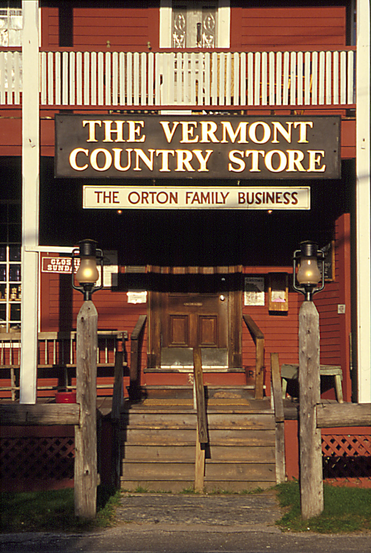 The red Vermont Country Store building in Weston, Vermont, in summer.
