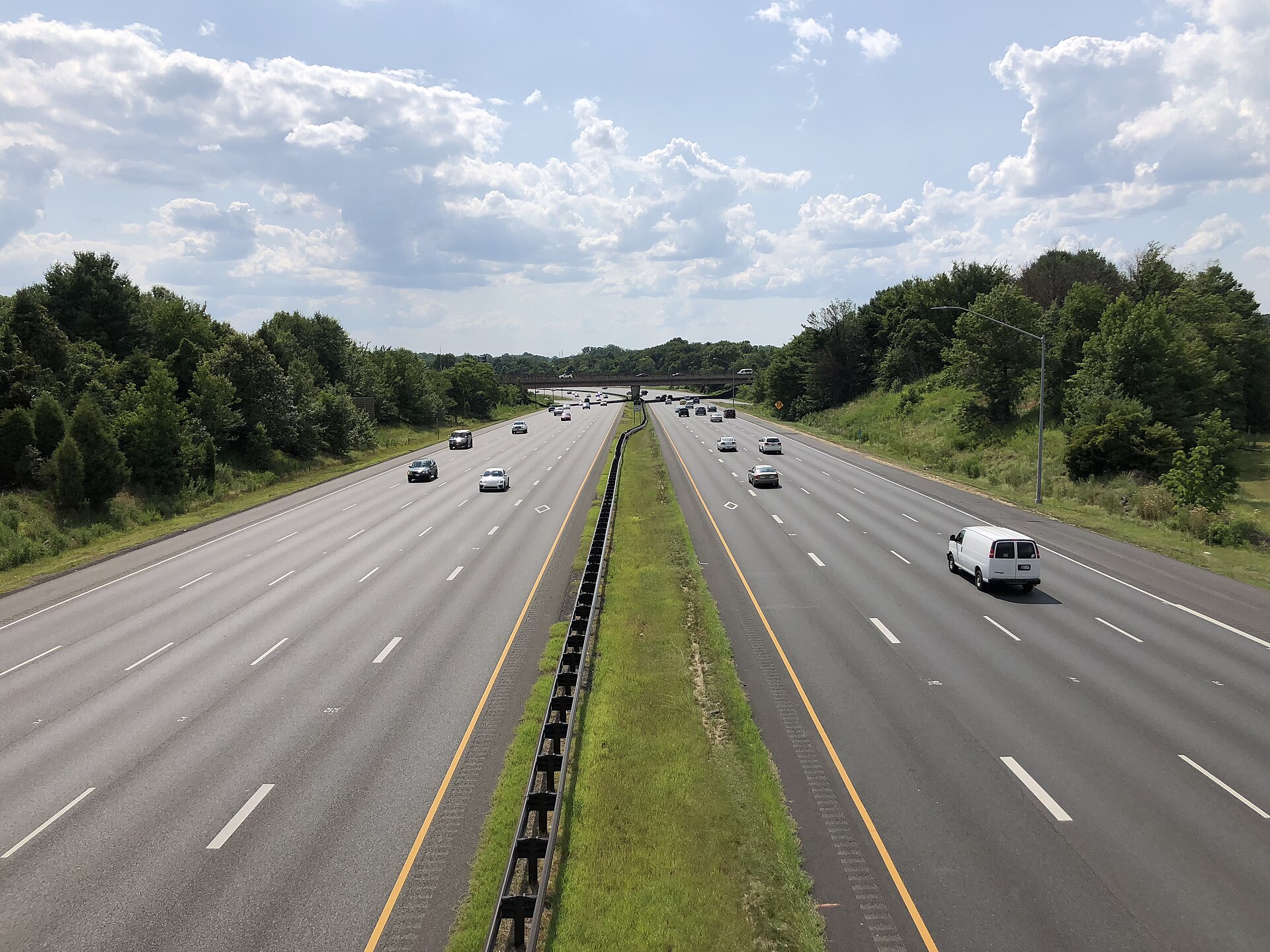 View west along Interstate 595 and U.S. Route 50 (John Hanson Highway) from the pedestrian overpass just east of Maryland State Route 197 (C