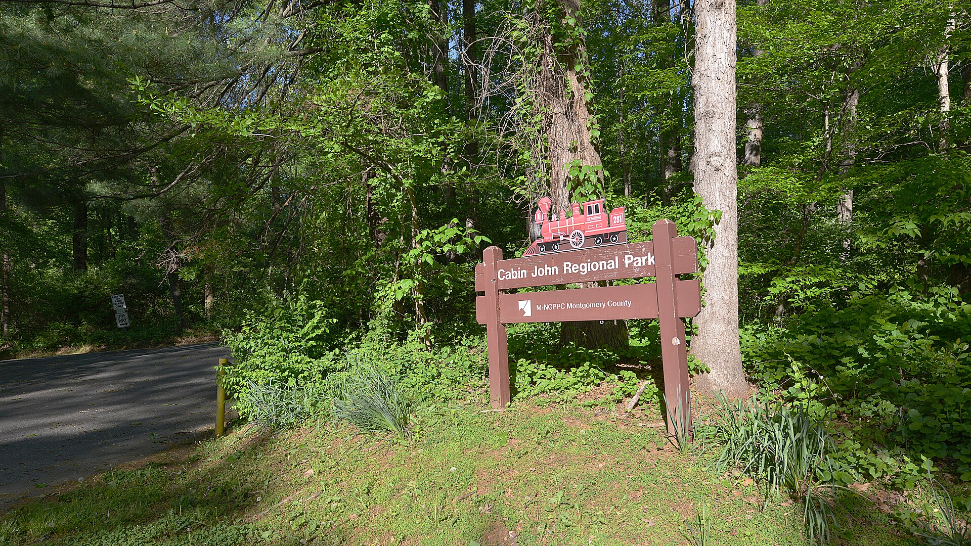 The entrance sign for Cabin John Regional Park in Montgomery County, Maryland.