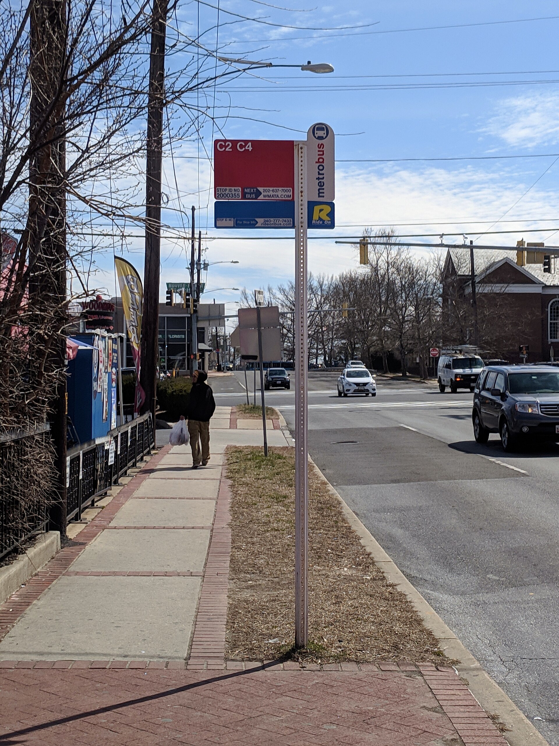 Bus stop on University Boulevard in Four Corners, Maryland