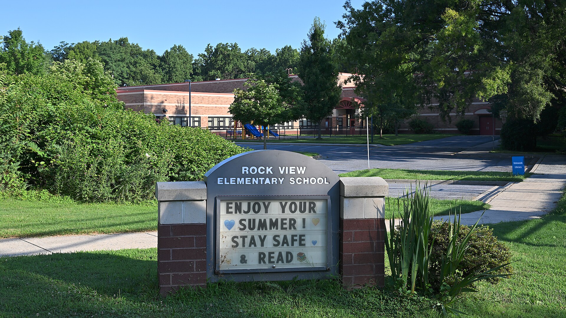 The Rock View Elementary School sign in Kensington Maryland, adjacent to North Kensington.
