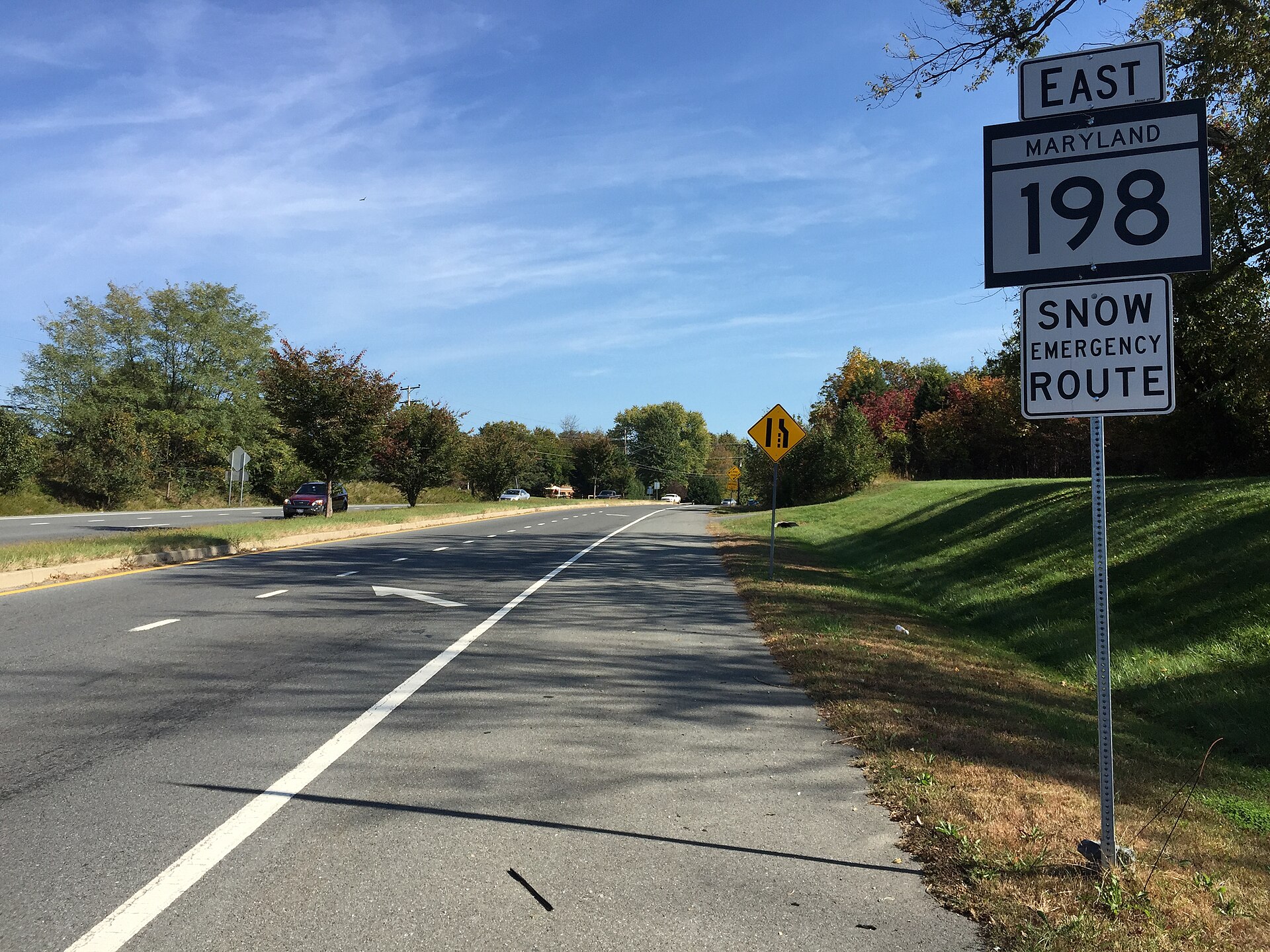 Maryland Route 198 eastbound sign in Spencerville