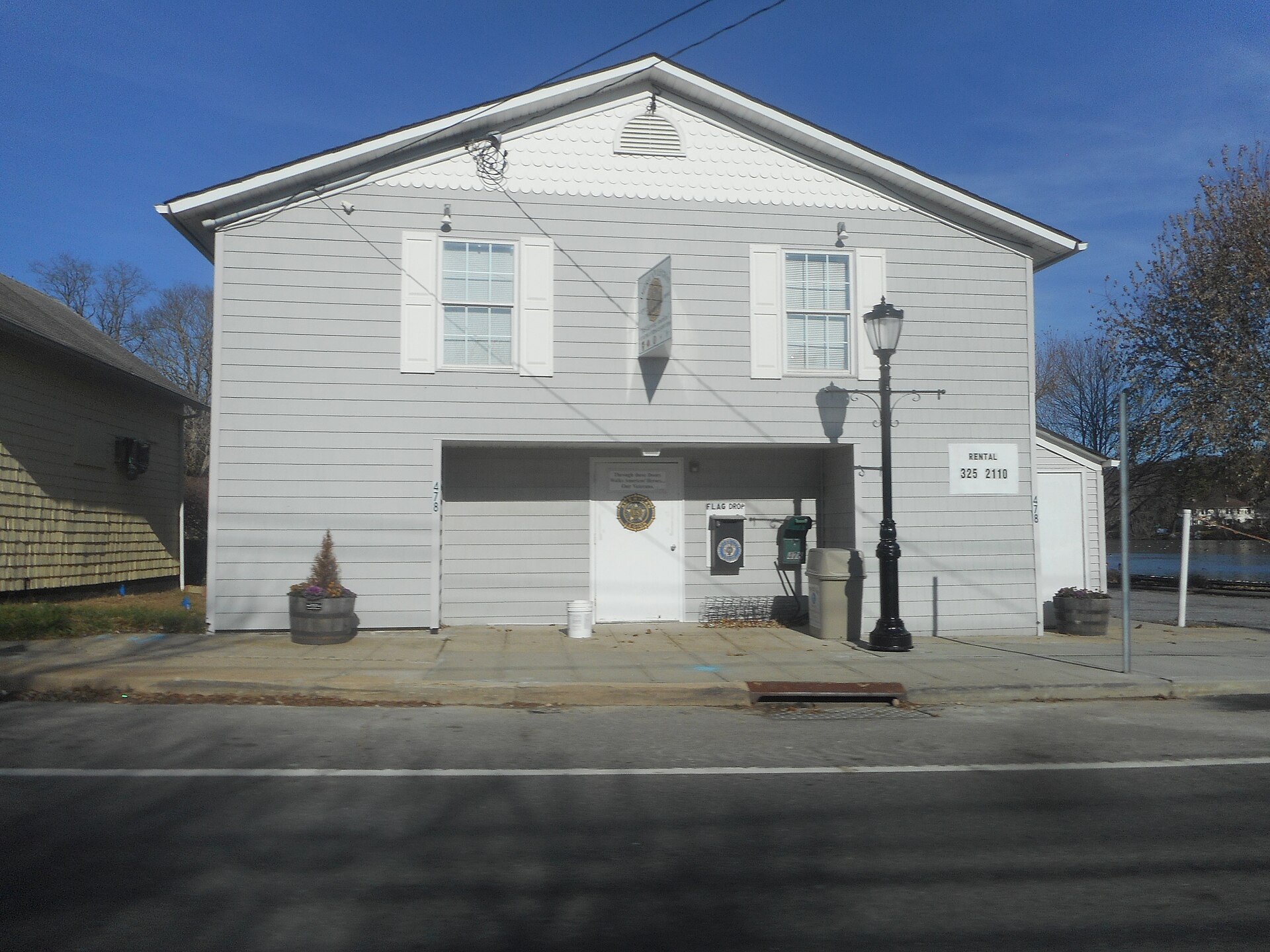 The American Legion Hall building along Main Street in Eastport, New York.