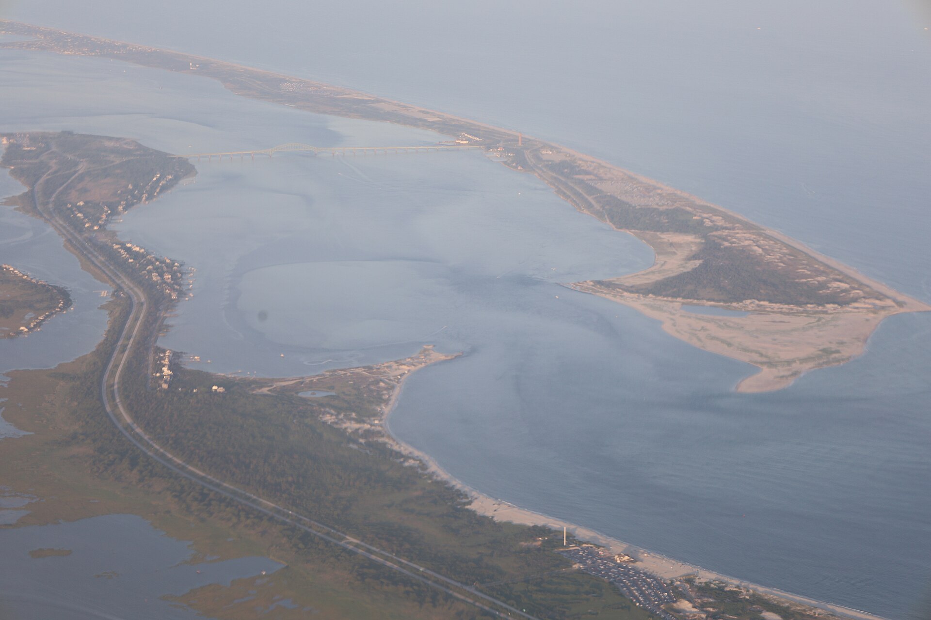 Aerial view of the Fire Island Inlet Bridge, New York