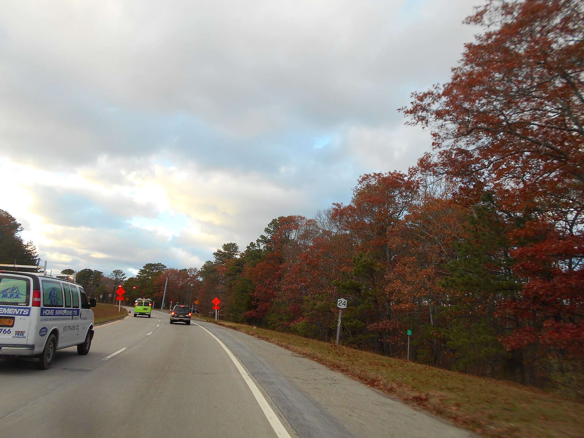 Route 24 westbound in Hampton Bays, New York.