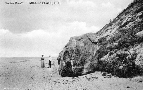 Historic postcard of Indian Rock on Miller Place Beach, New York