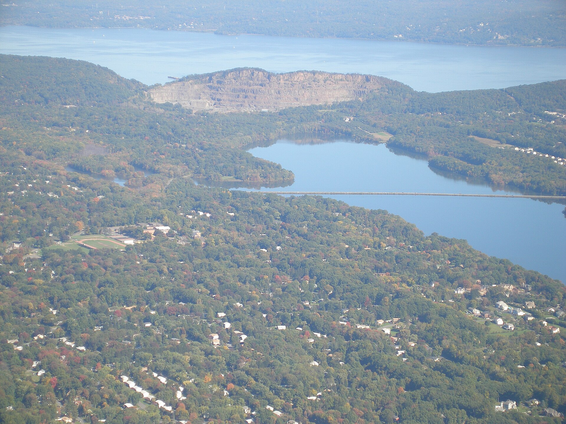 DeForest Lake in New City, New York, with the Hudson Valley beyond