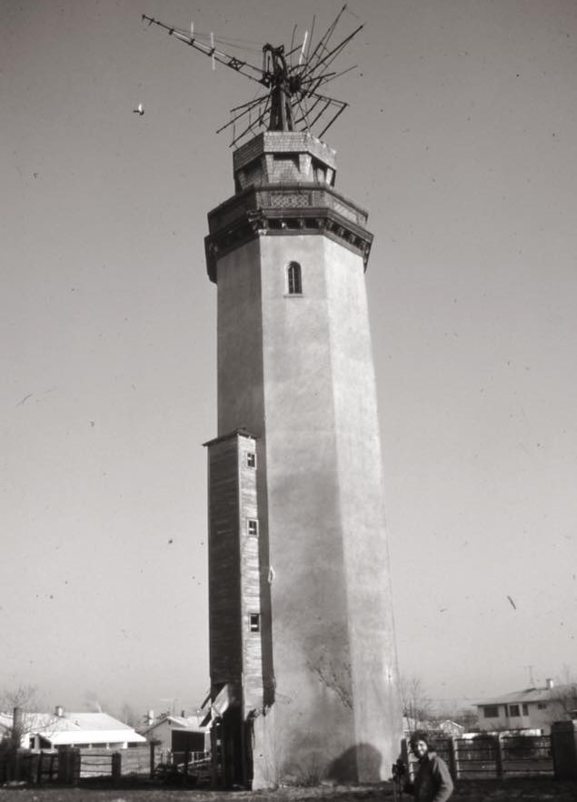 A historic windmill tower in Oakdale, New York, in a 1975 photograph.
