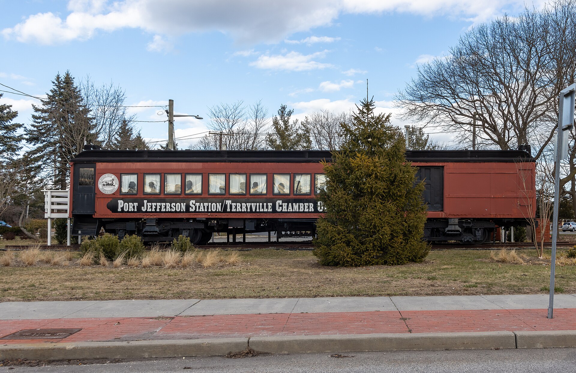 Historic railcar lettered for the Port Jefferson Station-Terryville Chamber of Commerce