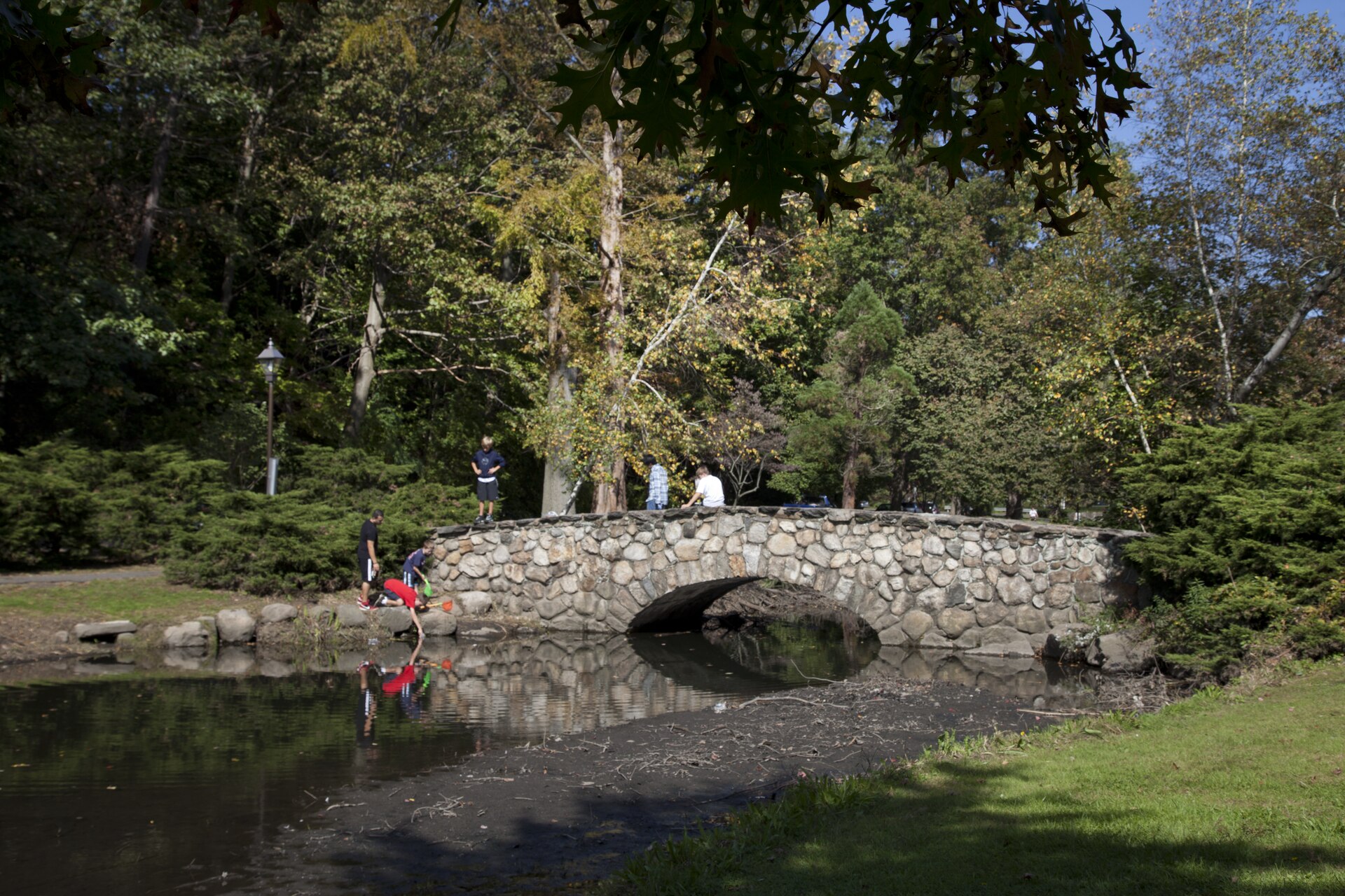 Another view of the stone bridge and pond in Binney Park, Riverside.