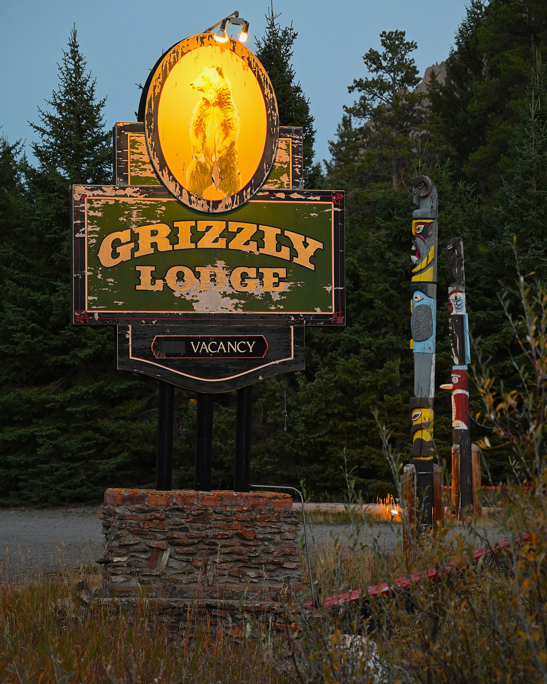 The Grizzly Lodge sign in Silver Gate, Montana, gateway to Yellowstone