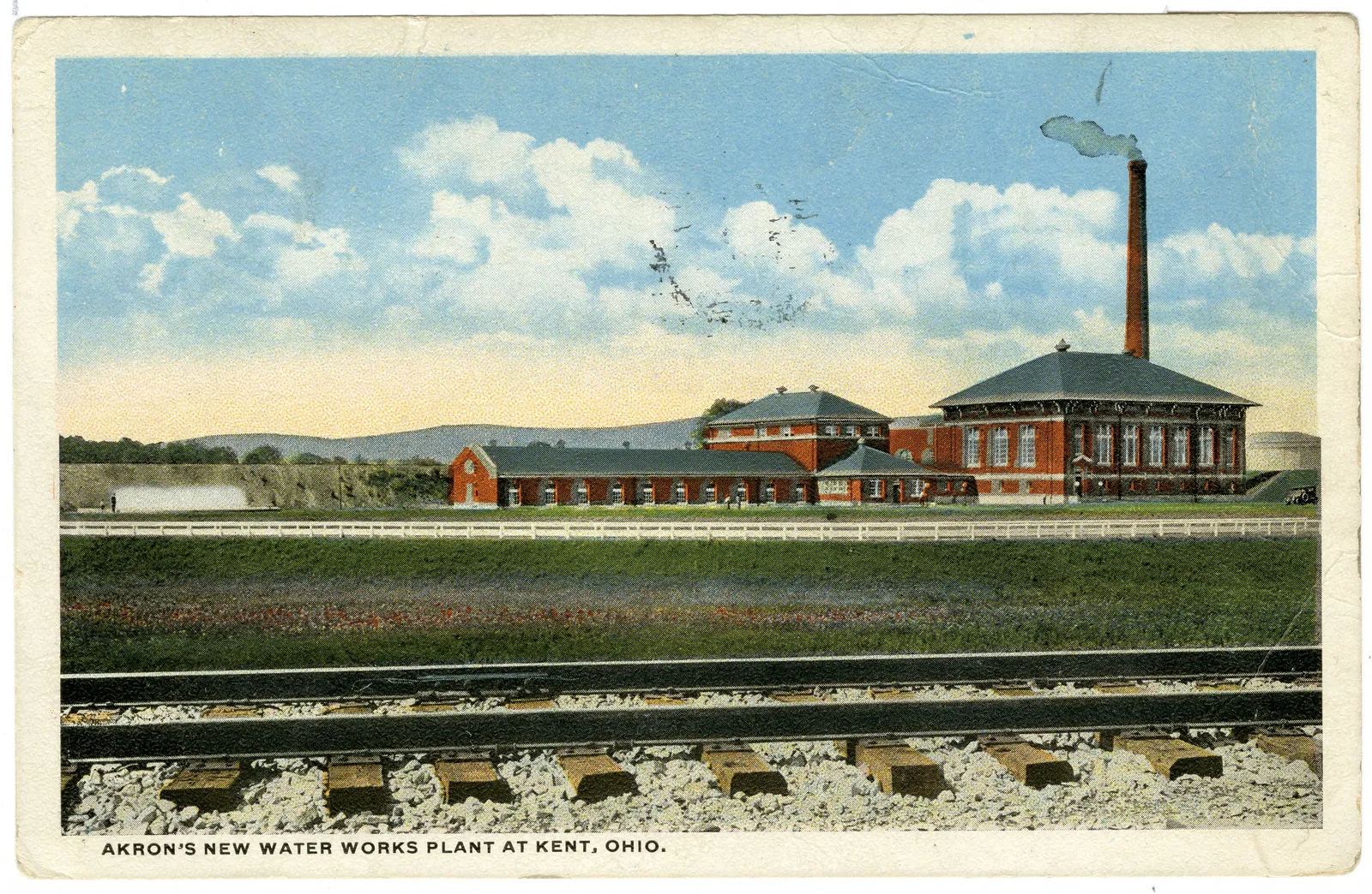Color postcard of the water works plant at Kent.