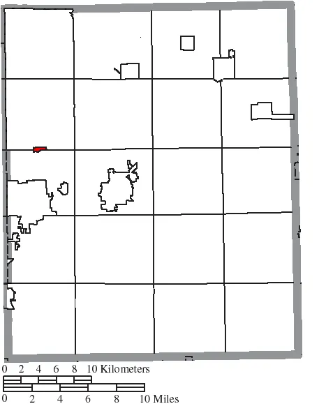 Map of the municipal and township boundaries of Portage County, Ohio, United States, as of the 2000 census, with the location of the vill...