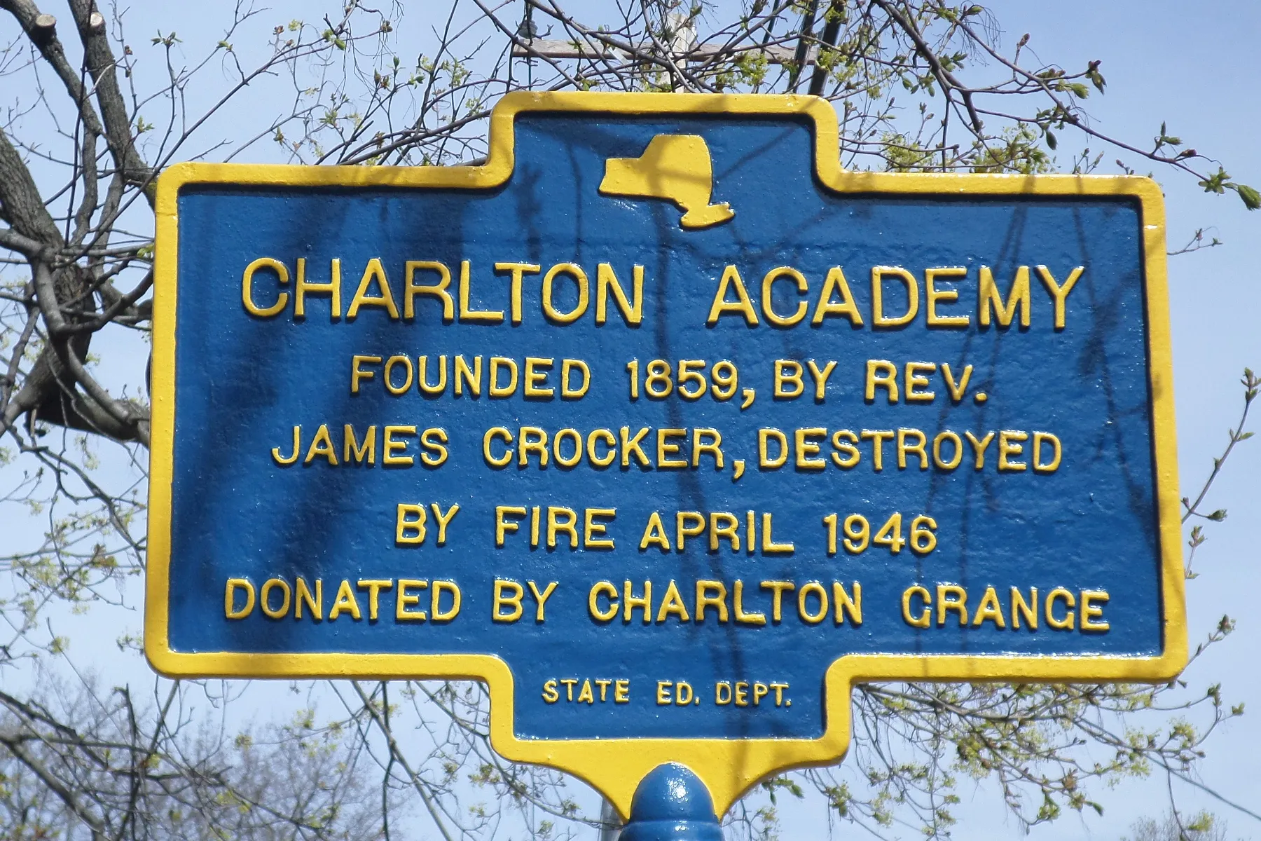 New York State historic marker: Charlton Academy, Charlton NY