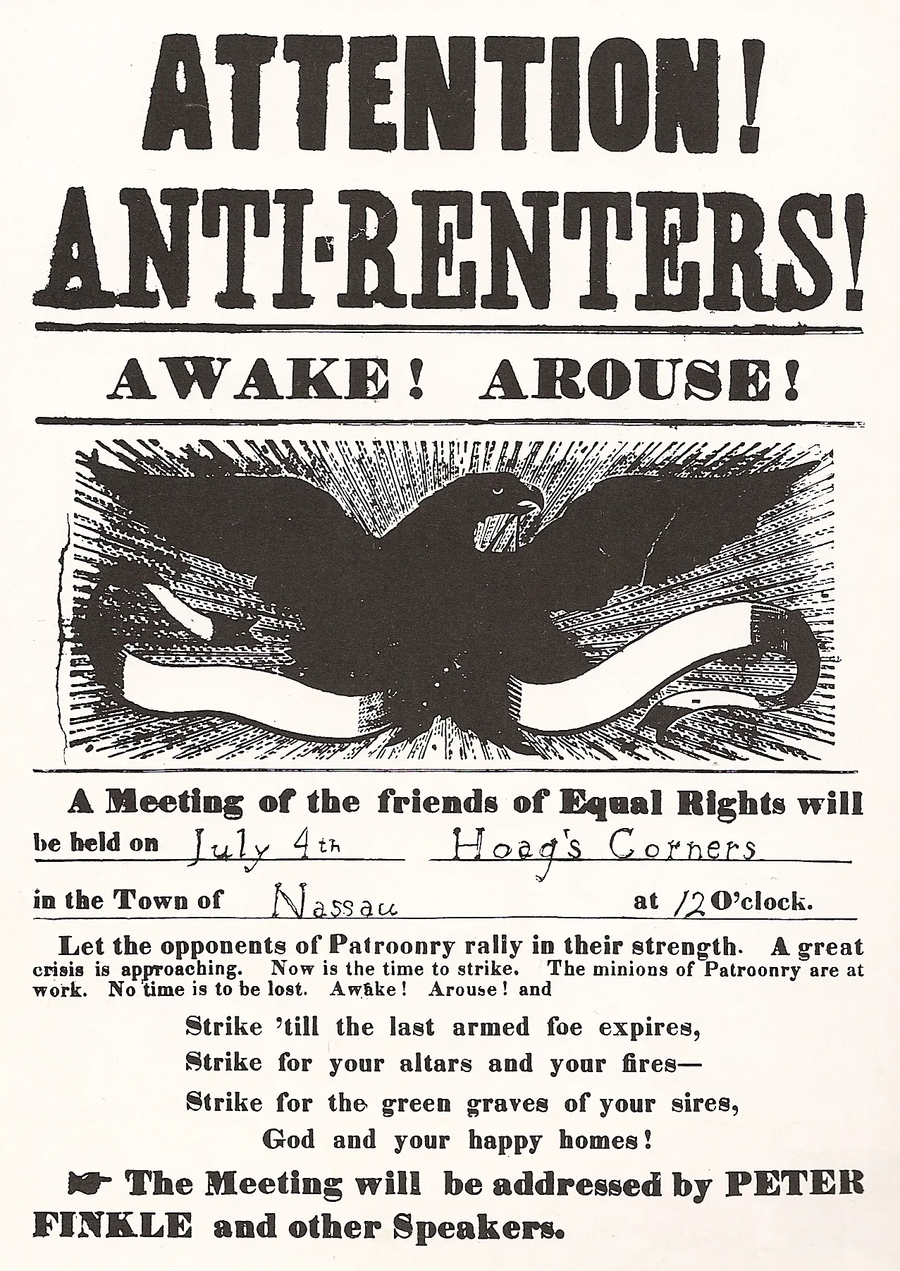 Anti-Rent movement poster from the town of Nassau, Rensselaer County, New York