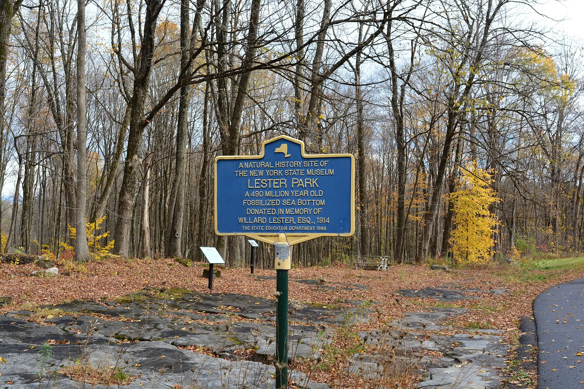 Historical marker at Lester Park, Greenfield Center