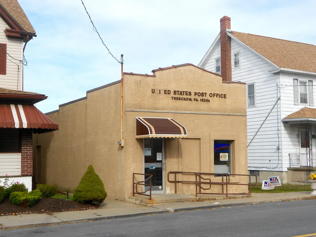 United States Post Office in Tresckow Pennsylvania, ZIP code 18254. In Banks Township, Carbon County, Pennsylvania