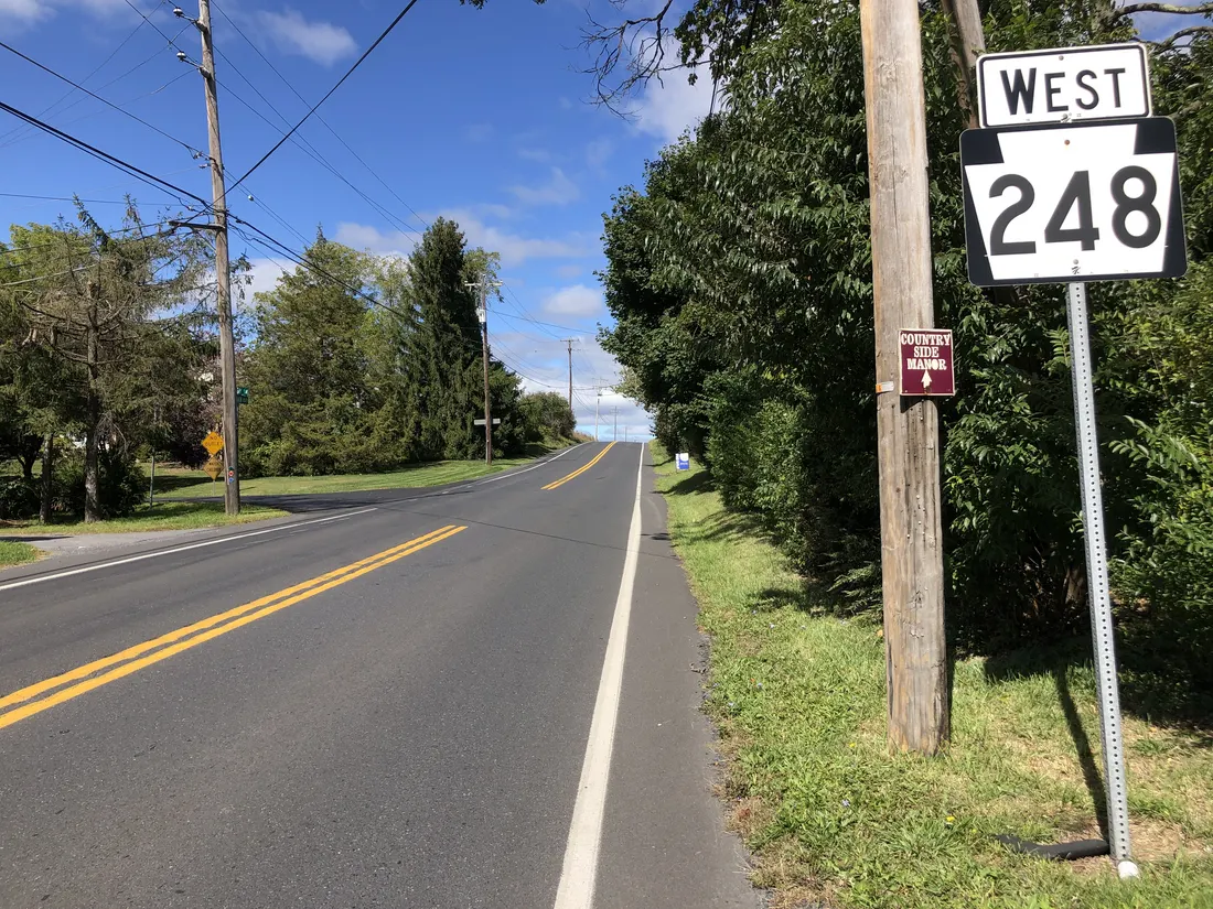 View west along Pennsylvania State Route 248 (Bath Pike) just west of Grouse Drive in East Allen Township, Northampton County, Pennsylvania