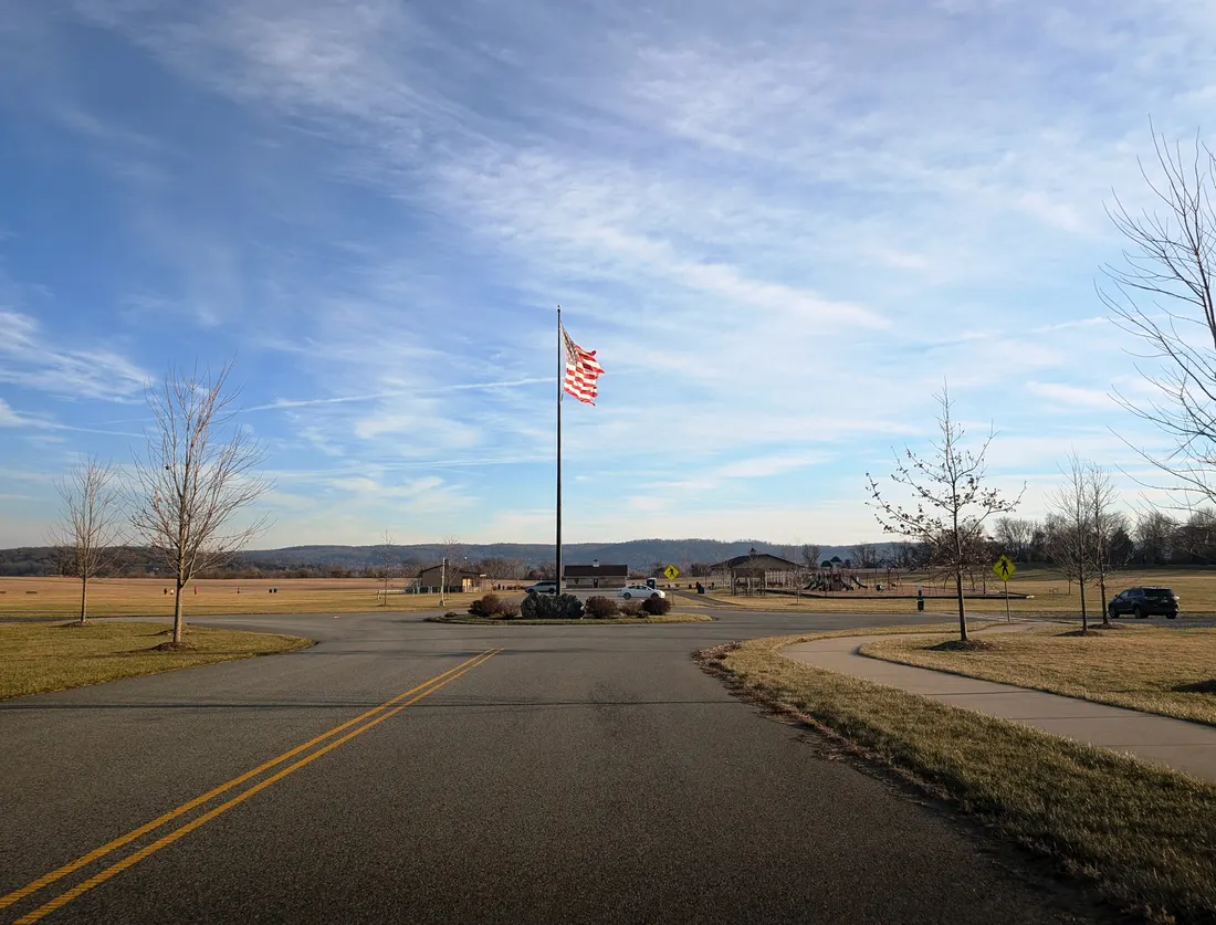 Entrance to Thomas Stewart Park, Greenwich Township, Warren County, New Jersey.