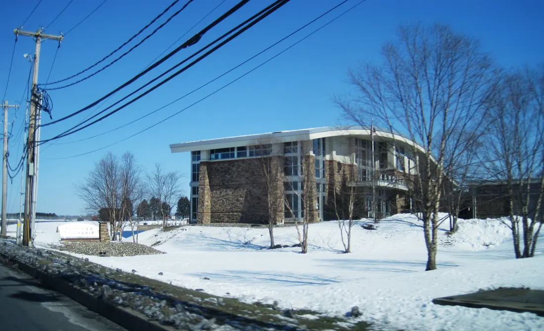 Photo of the Hanover Township, Lehigh County, Pennsylvania municipal building. Photo taken from Pennsylvania Route 987 northbound looking northeast.