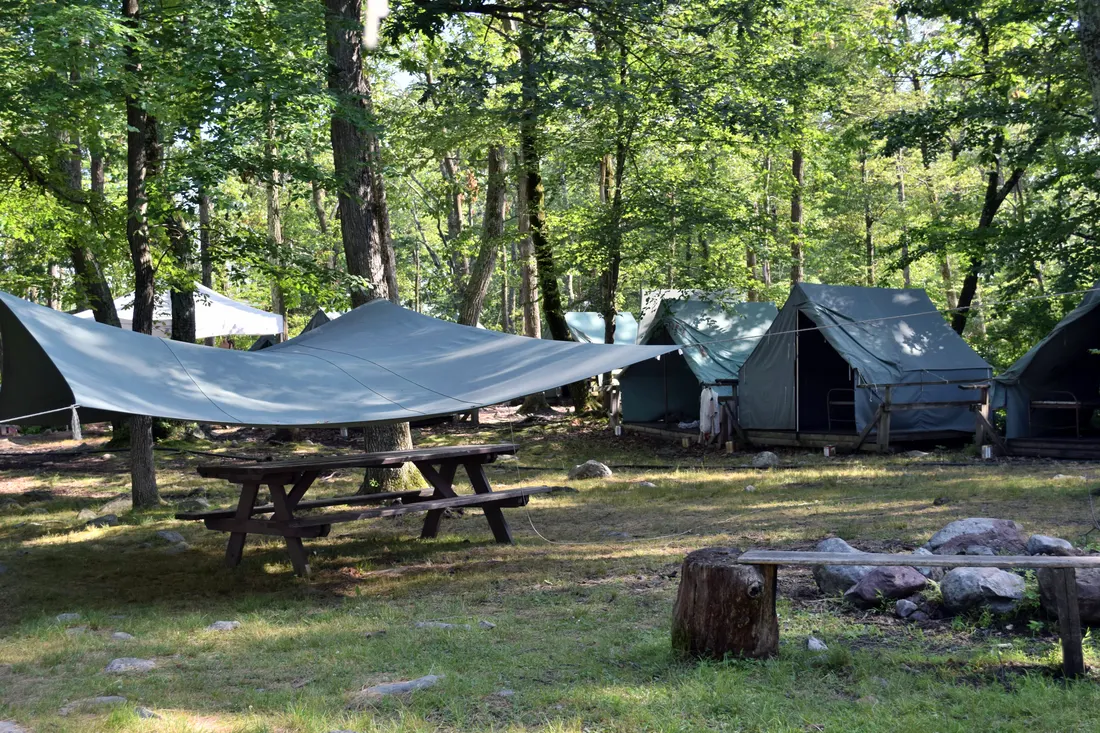 A campsite at Scout Camp NoBeBoSco, Hardwick Township.