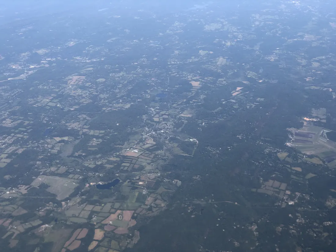 Aerial view of central Warren County, New Jersey, centered on northeastern Hope Township